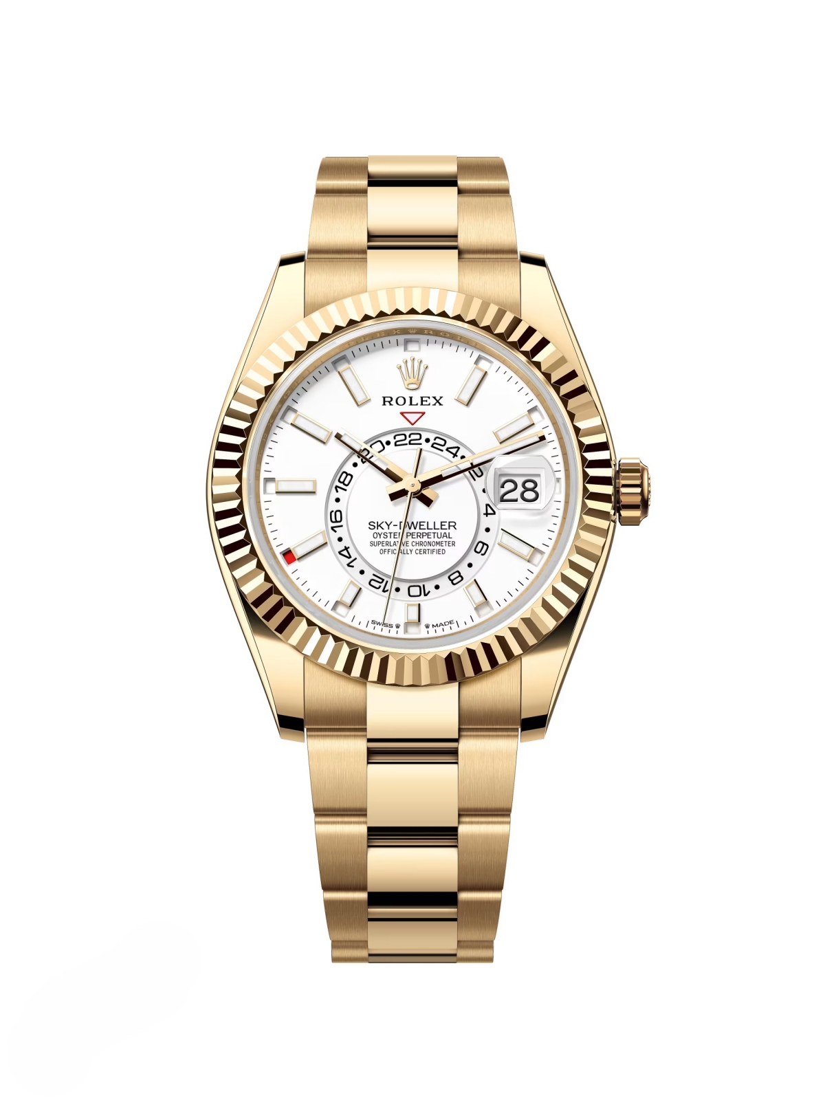 【Super Clone】RLX  Sky-Dweller 42mm Yellow Gold White Dial Oyster - 336938