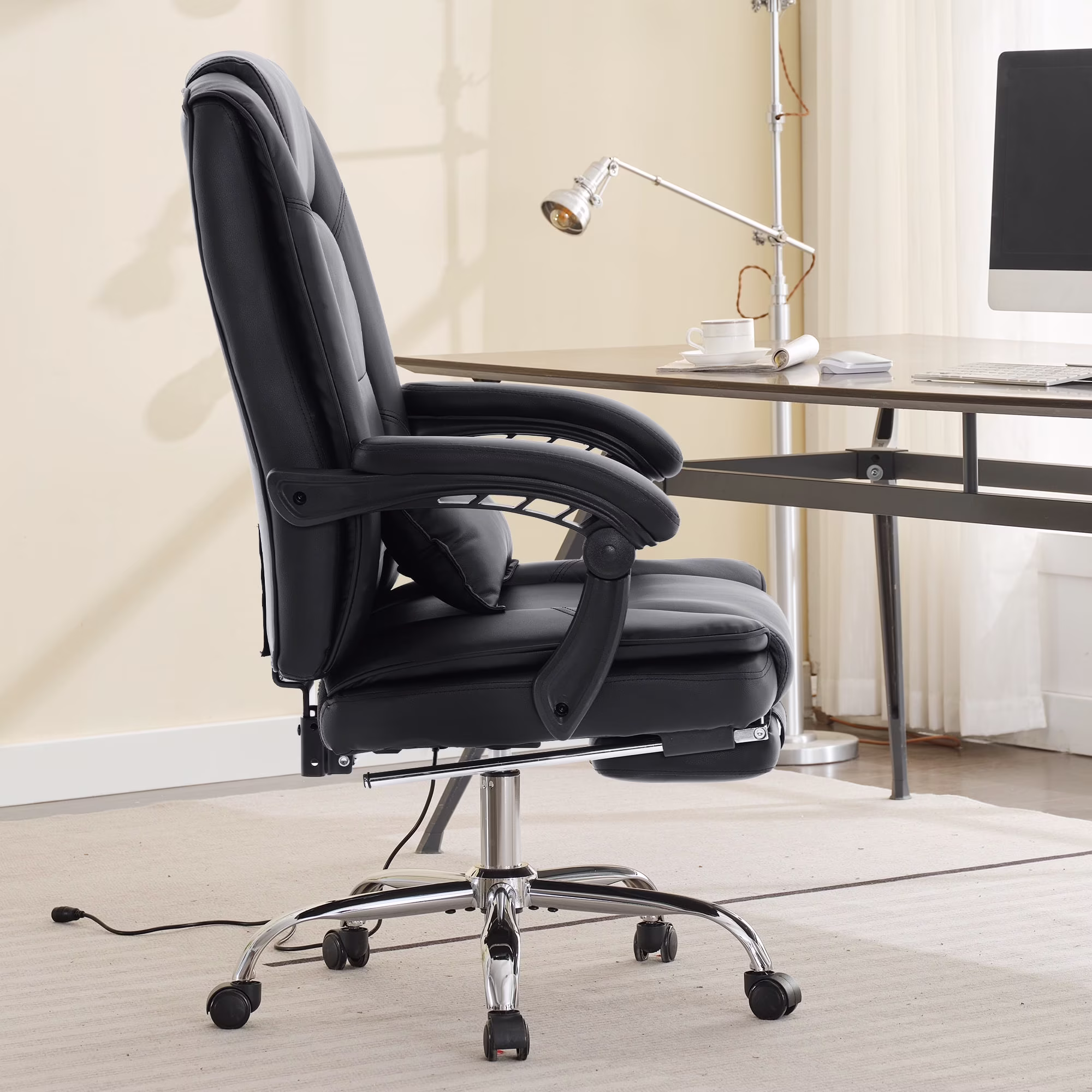 JONPONY Big and Tall Office Chair 500LBS Executive Office Chair Massage and Footrest Ergonomic Computer Desk Chair Reclining High Back Leather Office Chair Lumbar Back Support Swivel Rolling,Black