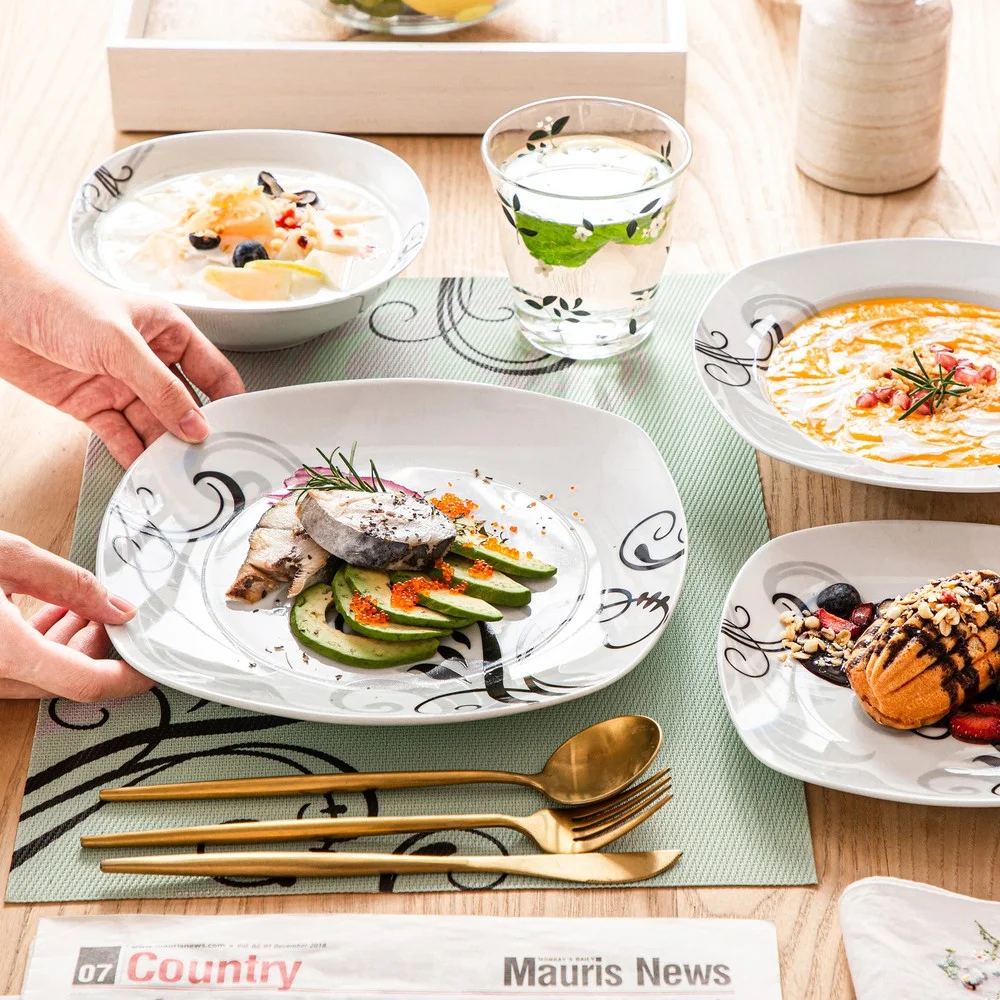 VEWEET ZOEY 24Pc Dinnerware Set Porcelain Tableware Plate Bowl Set Service for 6