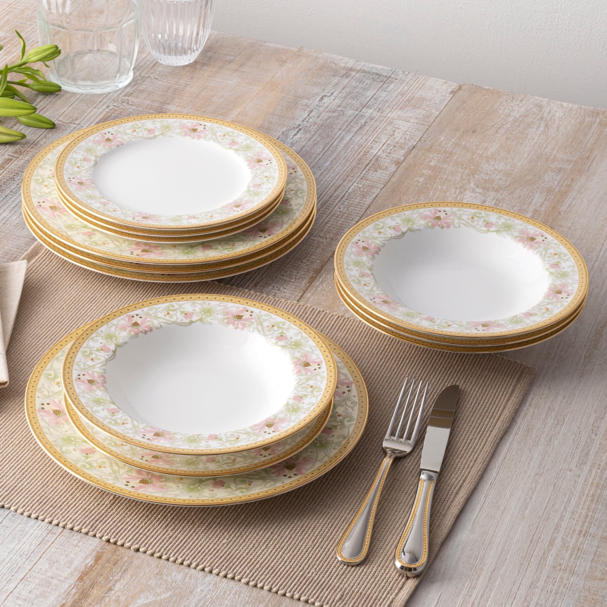 Noritake Blooming Splendor 12-Piece Dinnerware Set, Service for 4