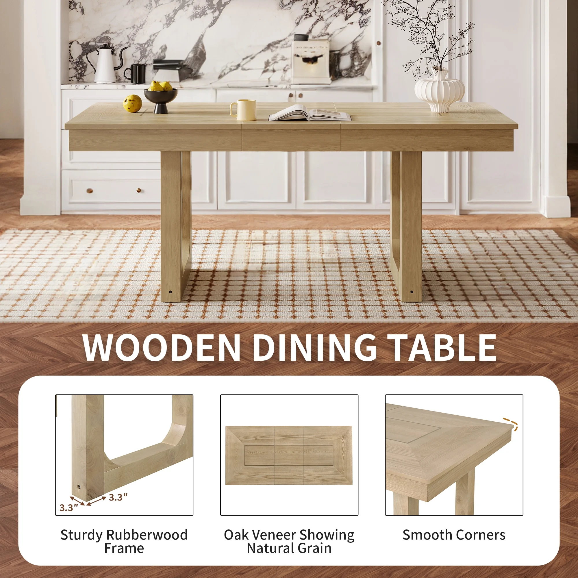 Harper & Bright Designs Farmhouse Extendable Dining Table Set for 6, 7 Pieces Rectangle Dining Table with 6 Upholstered Chairs, Wood Expanding Kitchen Table Set for Dining Room, Brown