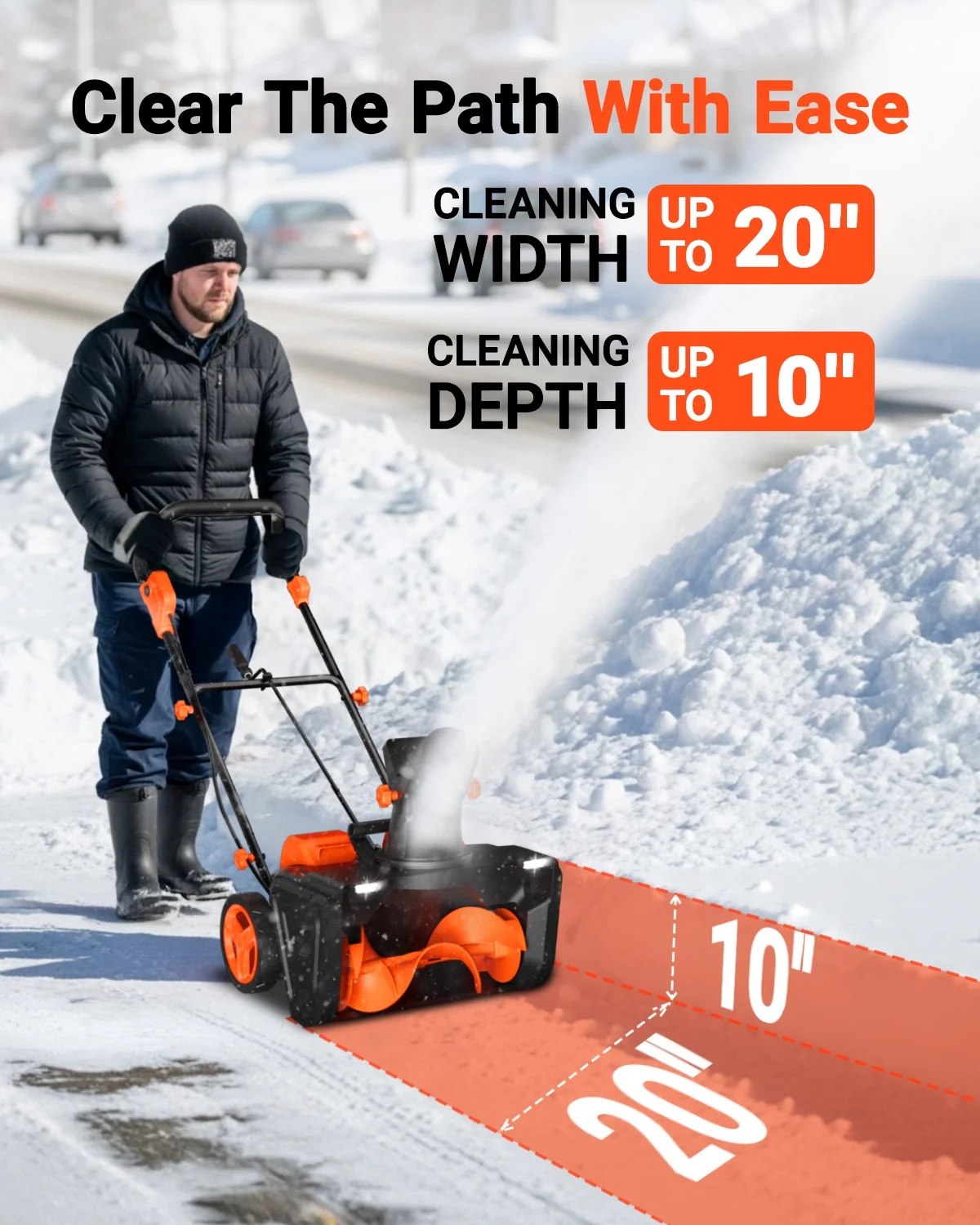 VOLTASK 48V Cordless Snow Blower, 48-Volt | 20-inch Brushless Electric Snow Blower Cordless, Battery Snow Blower with Directional Plate & LED Lights (2 * 24V Battery & Dual Quick Charger Included)