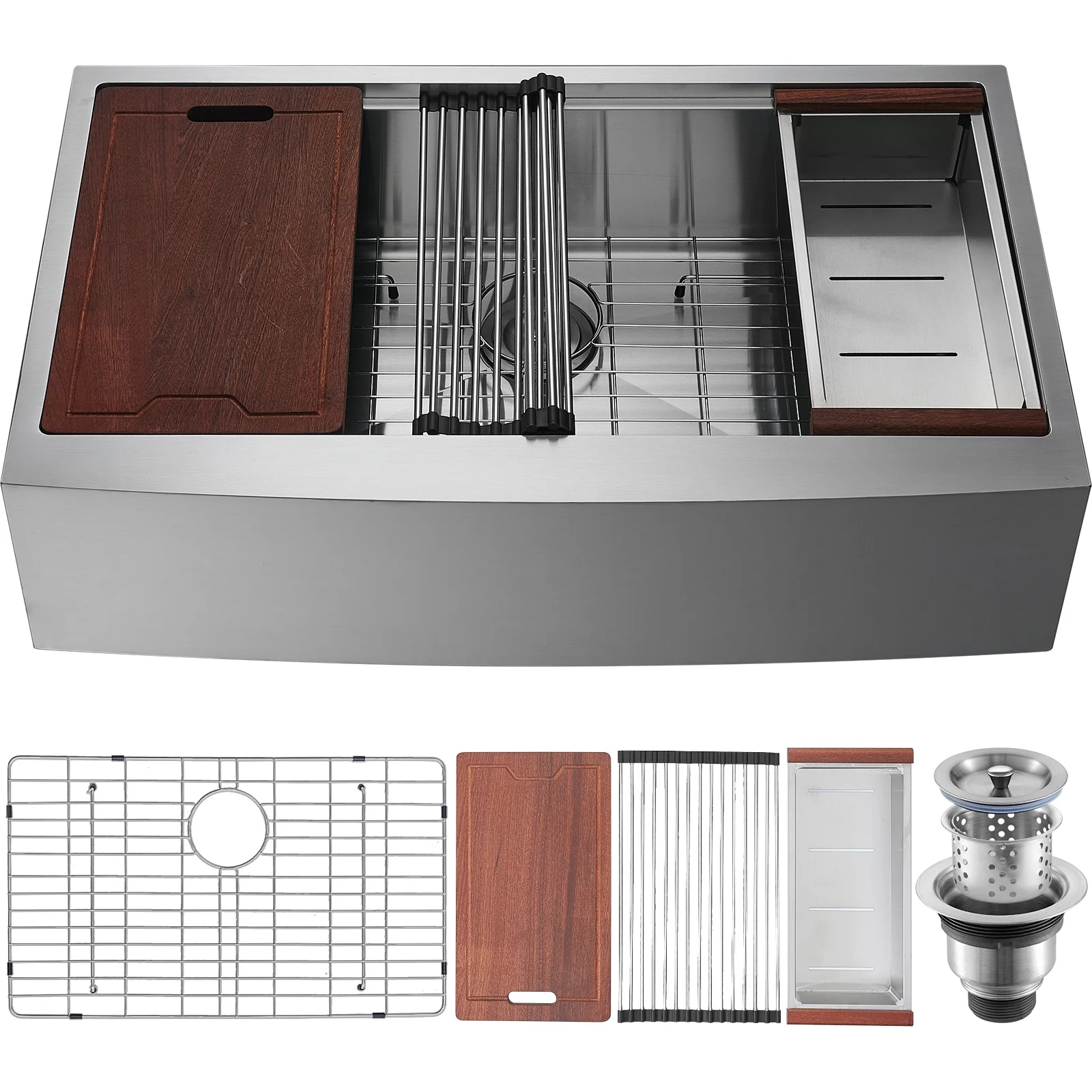 KFFKFF 30''x22'' Kitchen Sink, Farmhouse Kitchen Stainless Steel Sink,  Drop-In Single Bowl with Multi-functional Accessories, Ideal for Home Dishwasher, Preparation Area