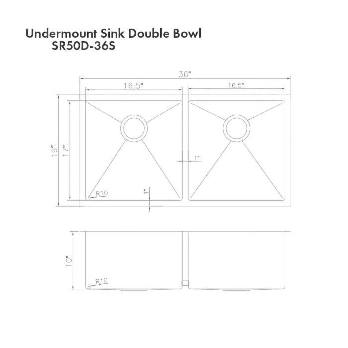 36 Inch Undermount Double Bowl Sink in Stainless Steel