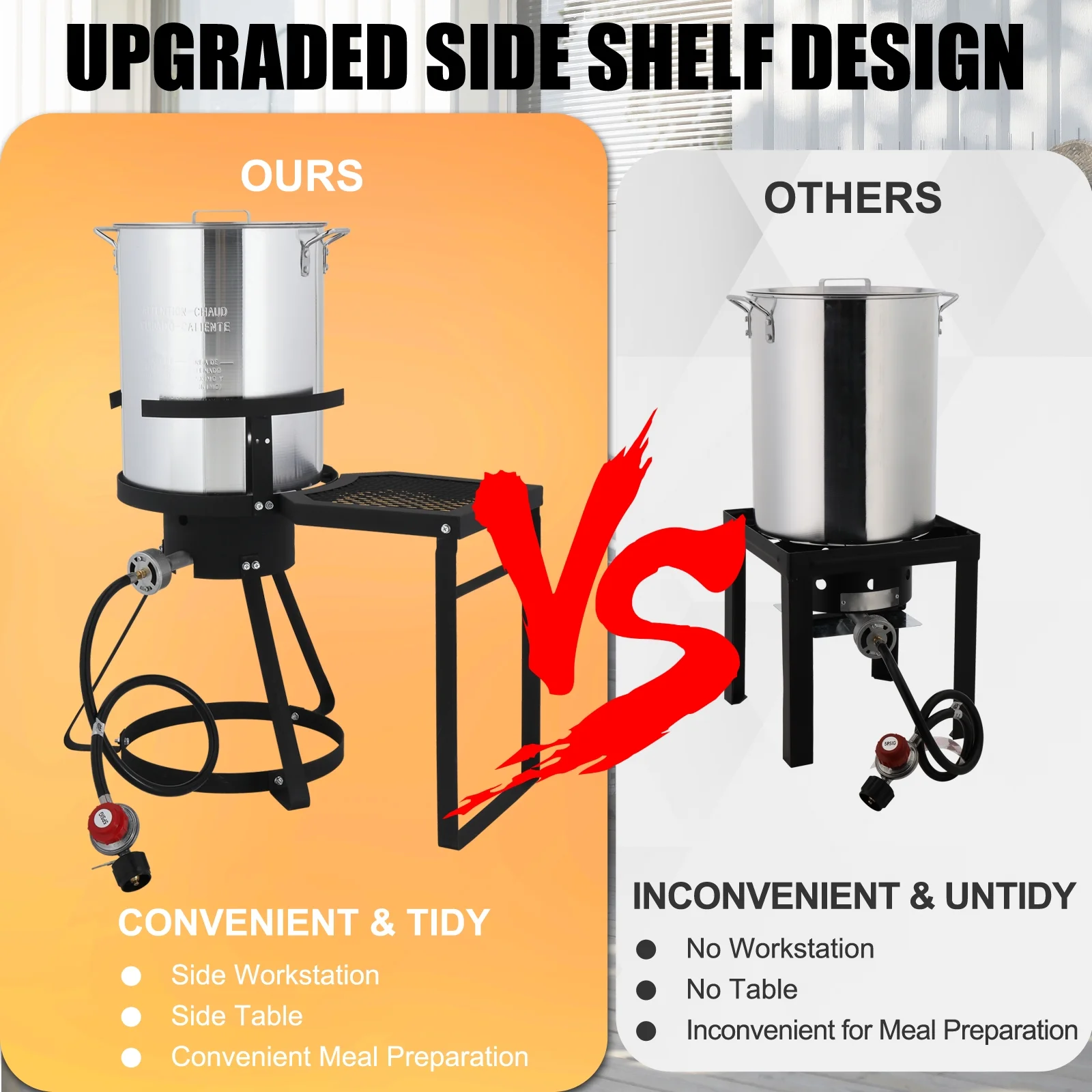 SalonMore 30qt Aluminum Turkey Fryer Pot Boiler Fish Fryer Outdoor 4-Piece Set Upgraded with Side Table