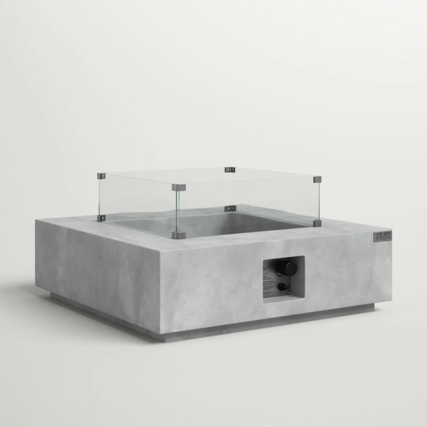 Living Source International Concrete/Glass Fire Pit Table, 34 x 34 in, Square, 40000 BTU, Propane, Powder Coated Finish with Automatic Shutoff