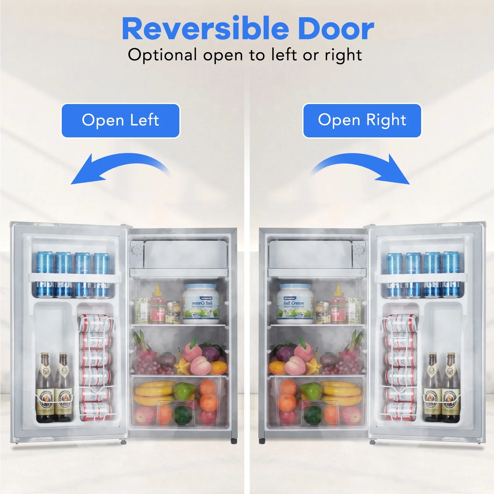 EastVita 3.2 Cu.Ft Mini Fridge with Freezer, Compact Refrigerator with 7 Level Adjustable Thermostat, Crisper Drawer & Glass Shelves, Small Fridge for Home