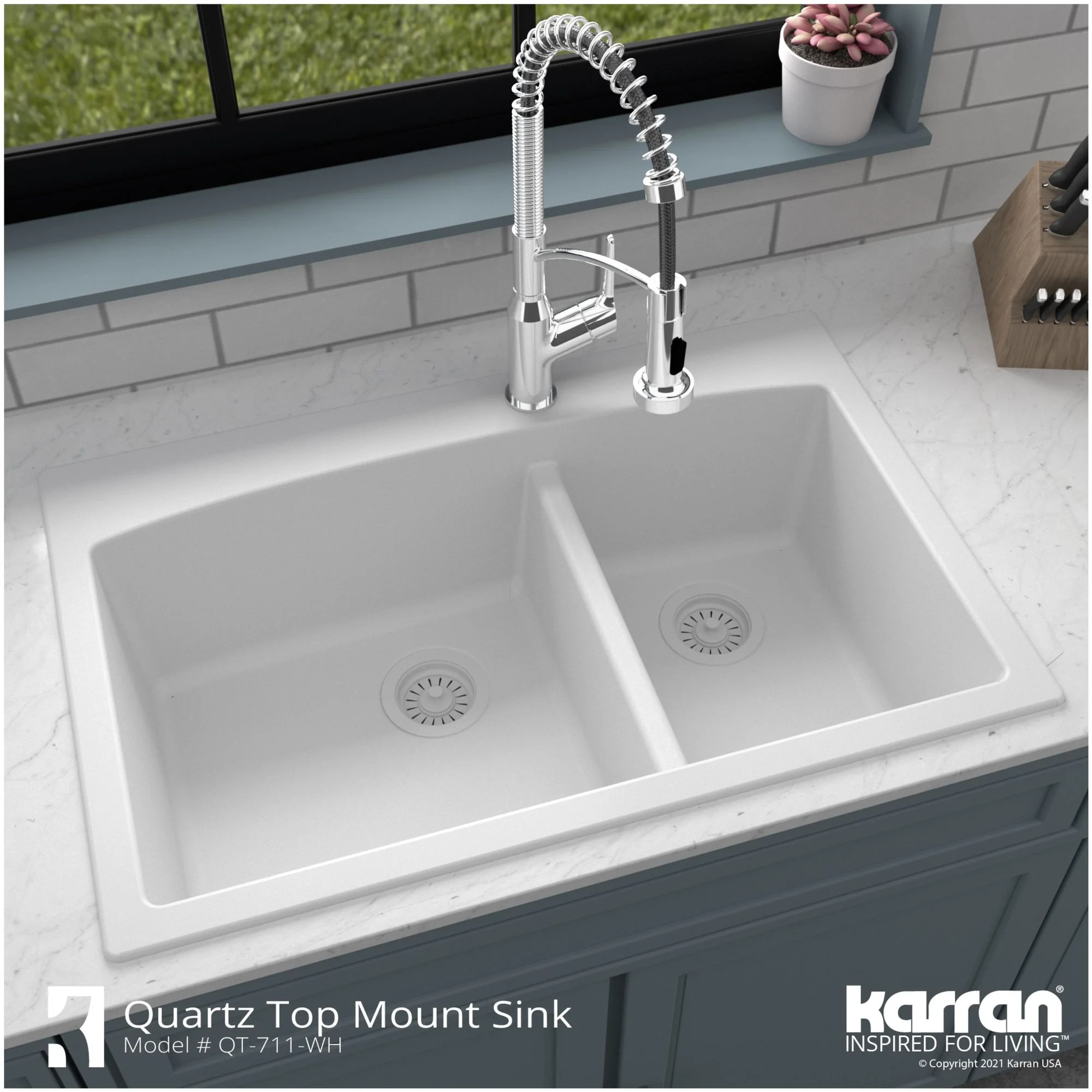 Karran QT-711 Drop-In Quartz Composite 33 in. 1-Hole 60/40 Double Bowl Kitchen Sink in Grey
