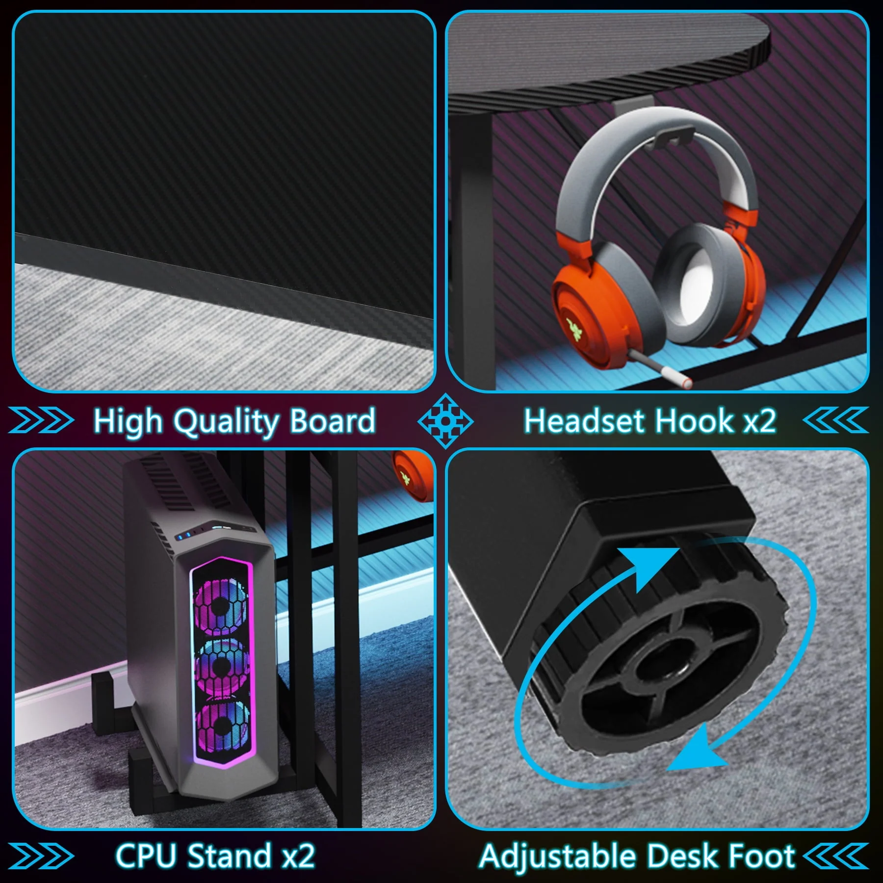 Tribesigns Gaming Desk with Monitor Shelf, 75 inch PC Computer Desk with LED Strip, Carbon Fiber Surface Gaming Table Gamer Workstation for Bedroom, Home Office, Black