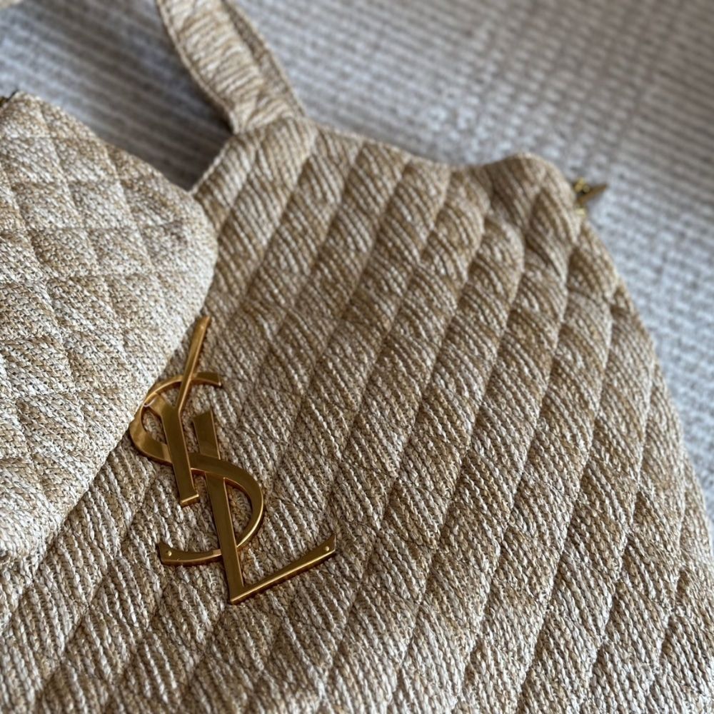 Saint Laurent Raffia Maxi Tote Bag Beige 15.7 Inches
