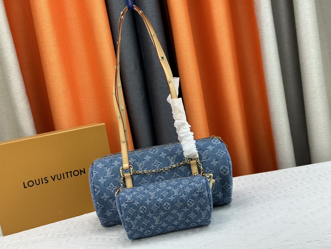 LV Papillon Denim Speedy Bandouliere Bag