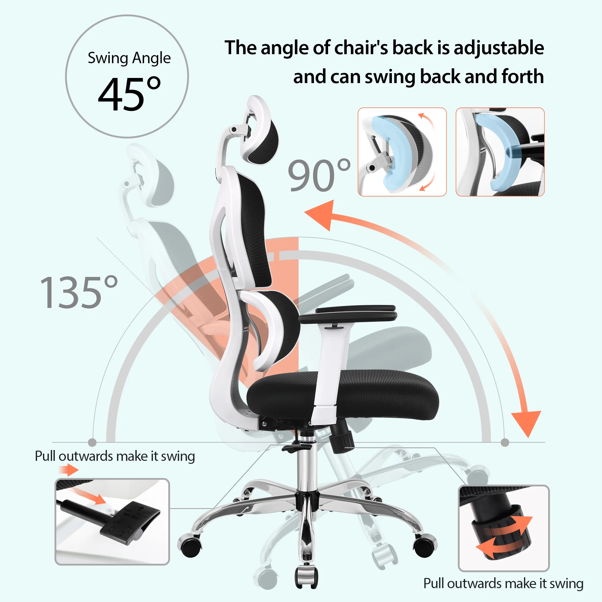 COOLHUT Ergonomic Office Chair, High Back Adjustable Computer Desk Chair with Lumbar Support, 500lb, Black