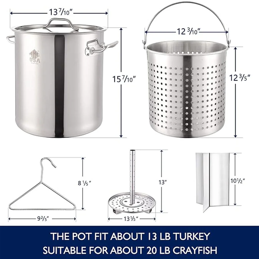 40QT Seafood Boiling Kit, 200,000BTU Propane Burner Stainless Steel Crawfish Boil Pot w/Basket and Steamer Rack, For Outdoors Cooking and Steaming, Large Turkey Fryer Pot, Lobster Shrimp Pot