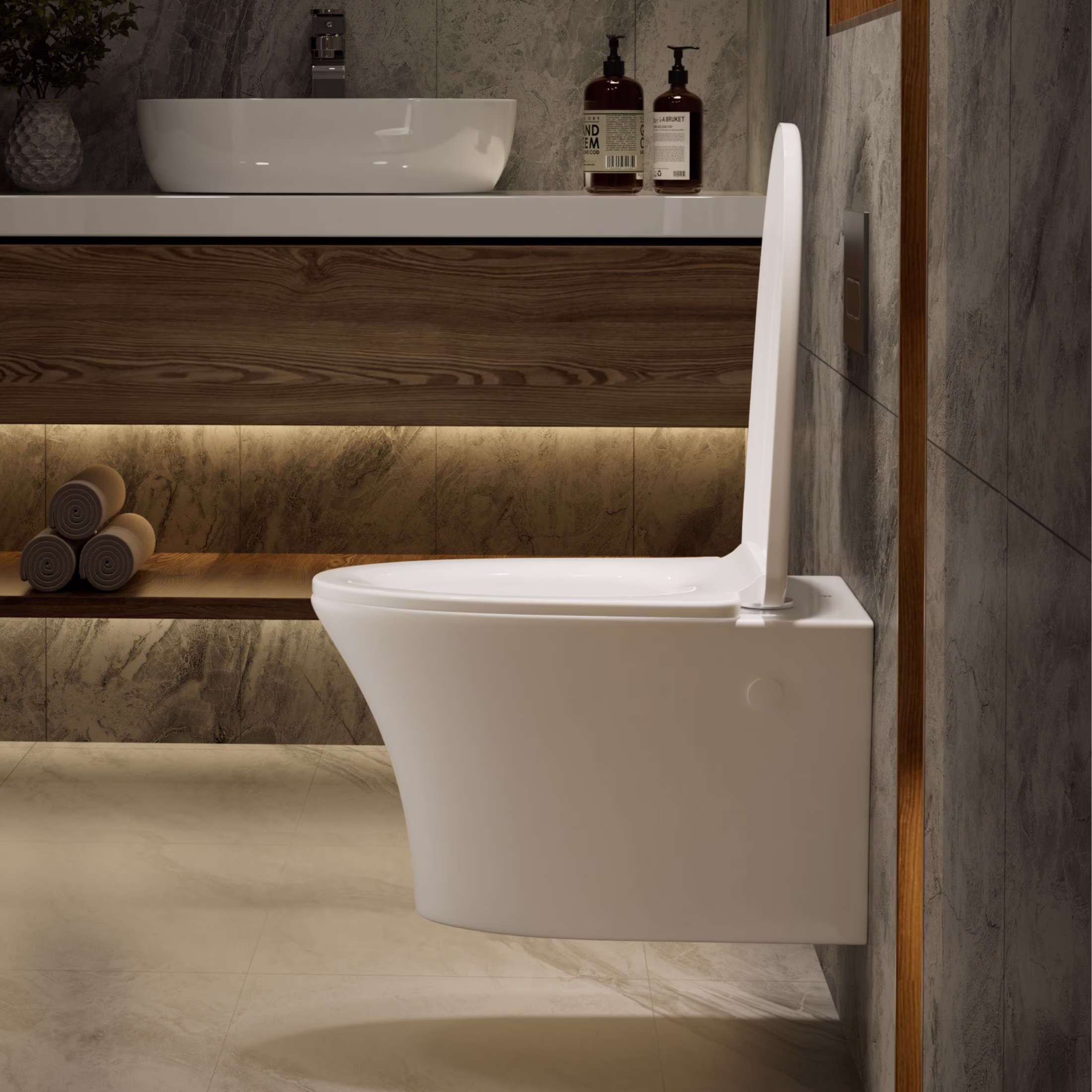 Los Flexi Compact Wall-Mount Toilet Set - Round Bowl, In-Wall Tank, Tornado Flush, Actuator Plate Included