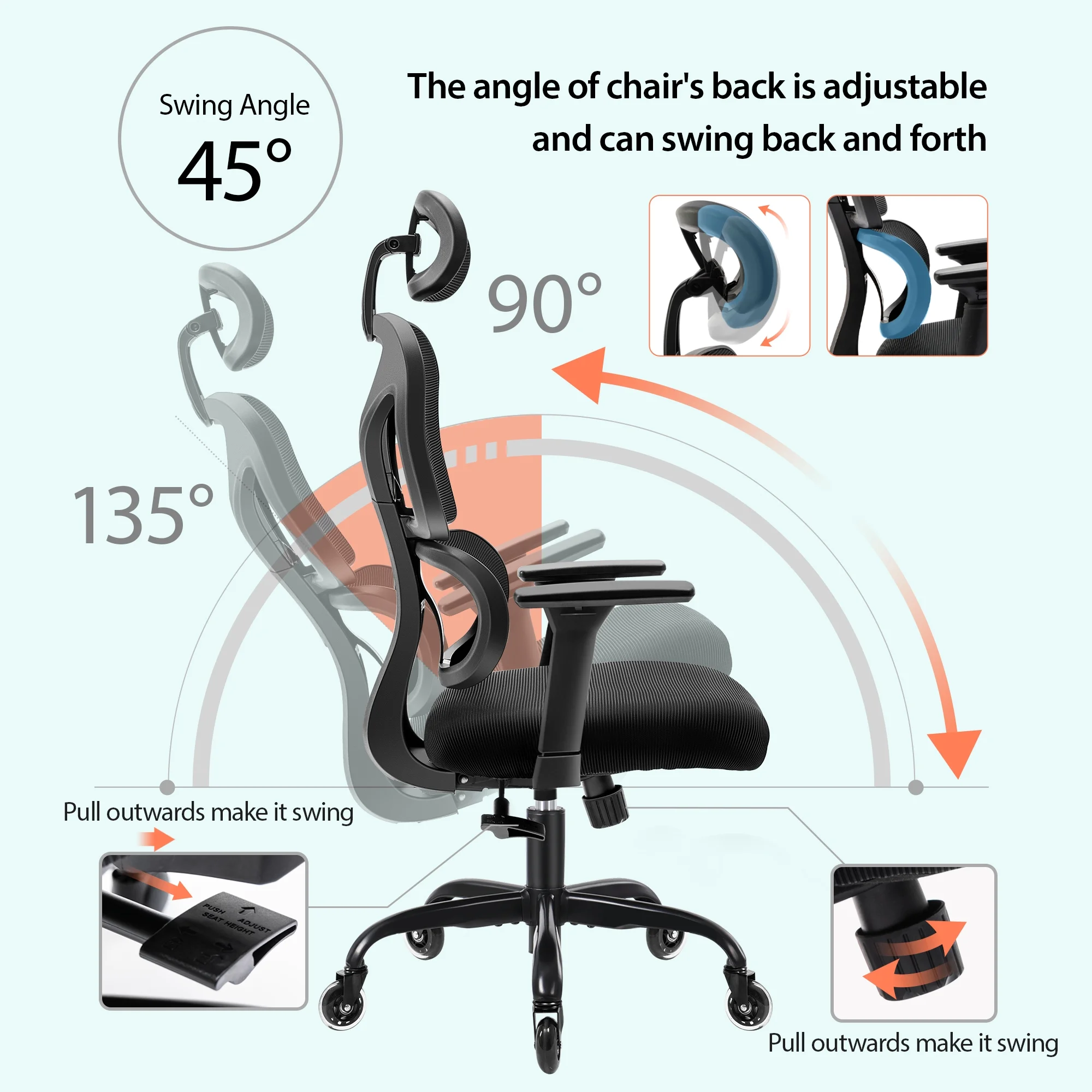 COOLHUT Ergonomic Office Chair, High Back Adjustable Computer Desk Chair with Lumbar Support, 500lb, Black