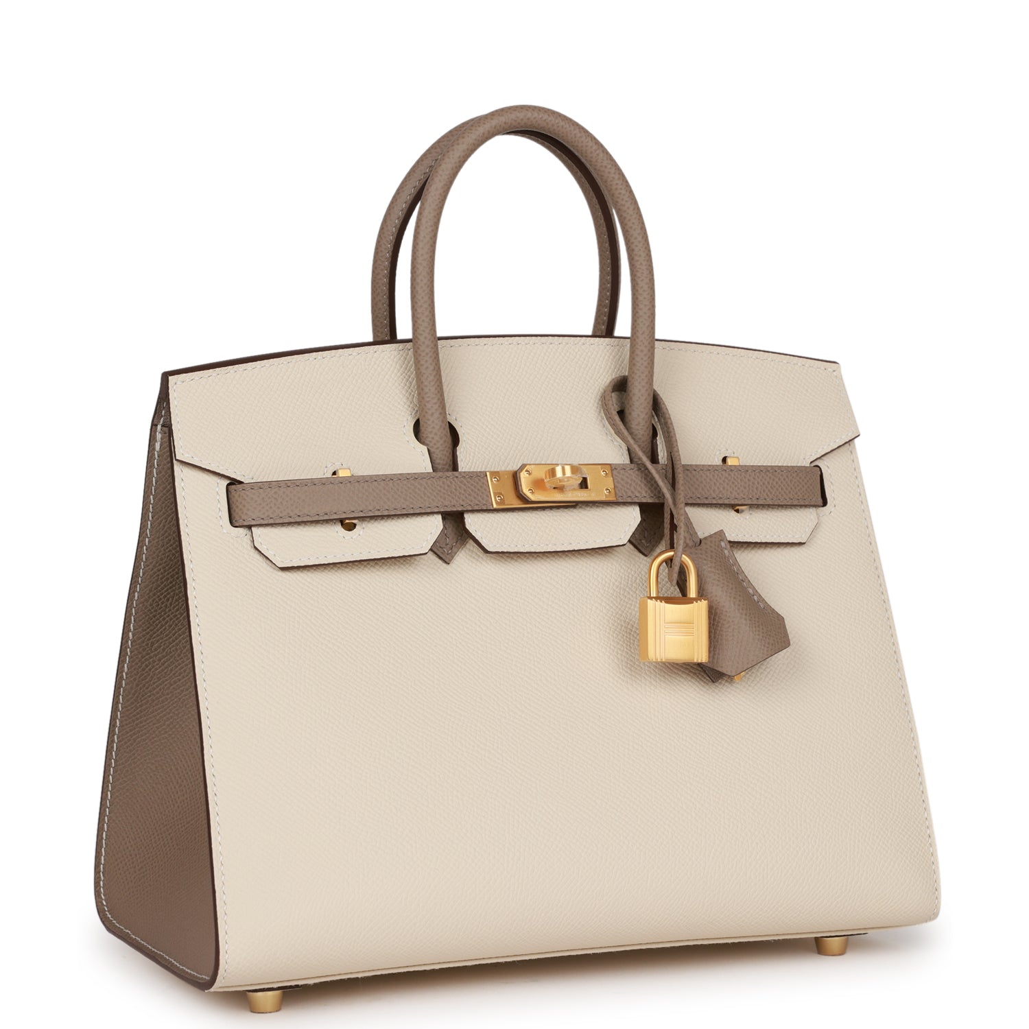 Special Order (HSS) Birkin Sellier 25 Craie and Gris Asphalte Epsom Brushed Gold Hardware