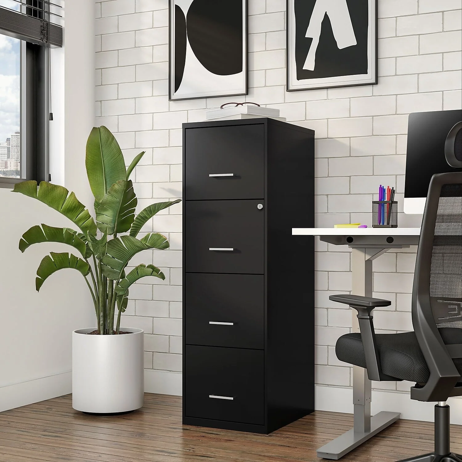 Staples 4-Drawer Vertical File Cabinet Locking Letter Black 18