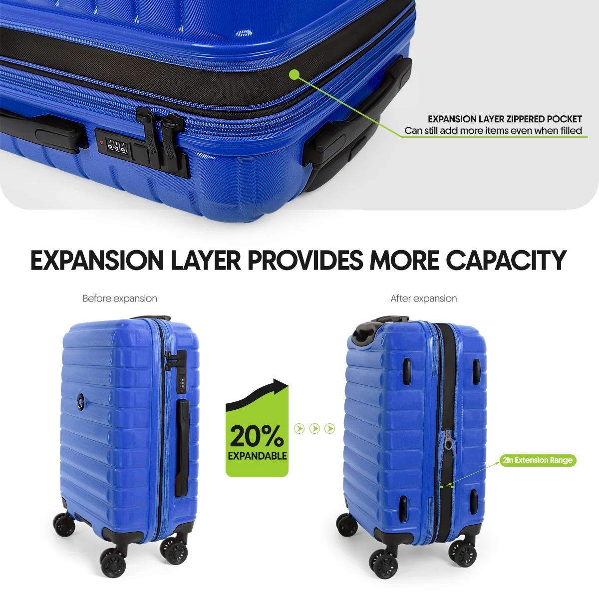 3 Piece Hardshell Luggage Set Expandable Hardside Suitcase with Spinner Wheels and TSA Lock, Lightweight Carry on and Checked Luggage 20
