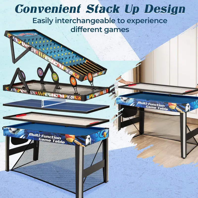 10-in-1 Convertible Game Table — 48-Inch All-in-One Entertainment Center for Parties and Family Game Nights