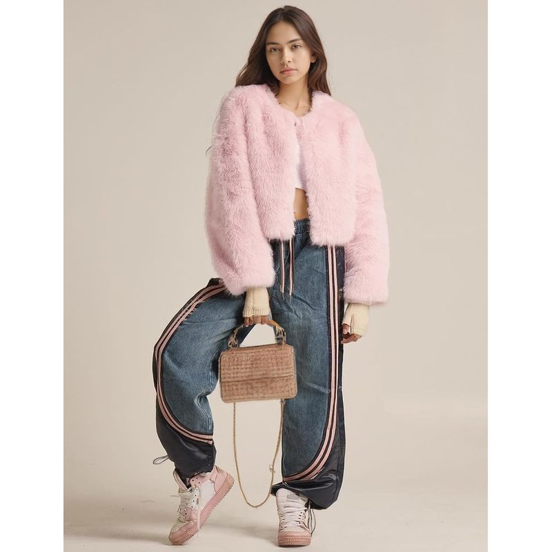 Women Faux Fur Coat Fluffy Long Sleeve Open Front