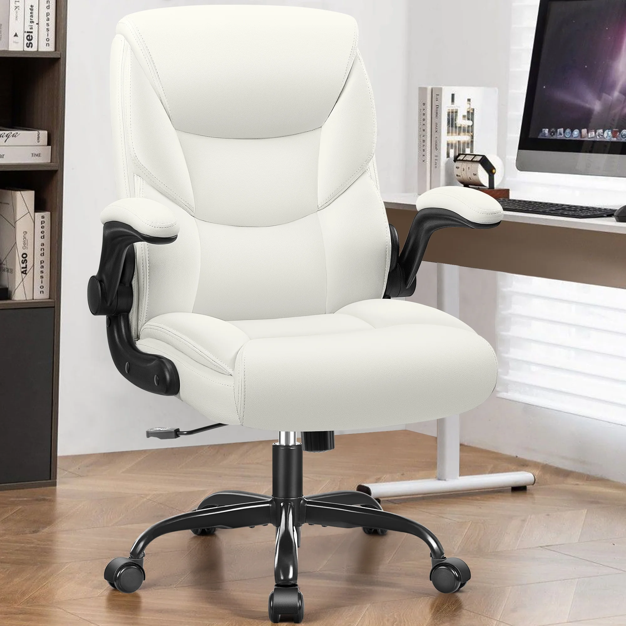 COOLHUT Leather Office Chair, Big and Tall Office Chair 400LBS Wide Seat Ergonomic Computer Desk Chair High Back Executive Leather Chair Adjustable Task Chair Lumbar Back with 8-Year Warranty, Black