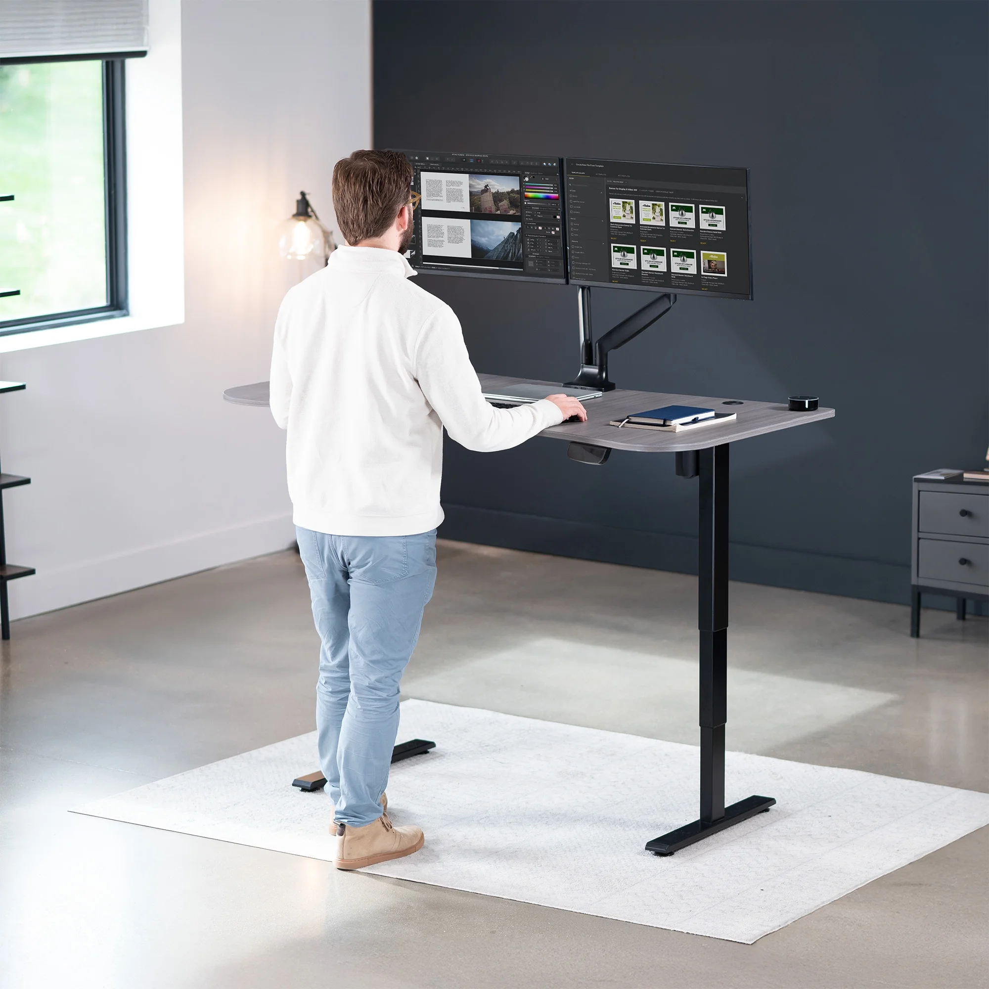 VIVO Reclaimed Wood / Black 63�?x 32�?Electric Height Adjustable Stand Up Desk