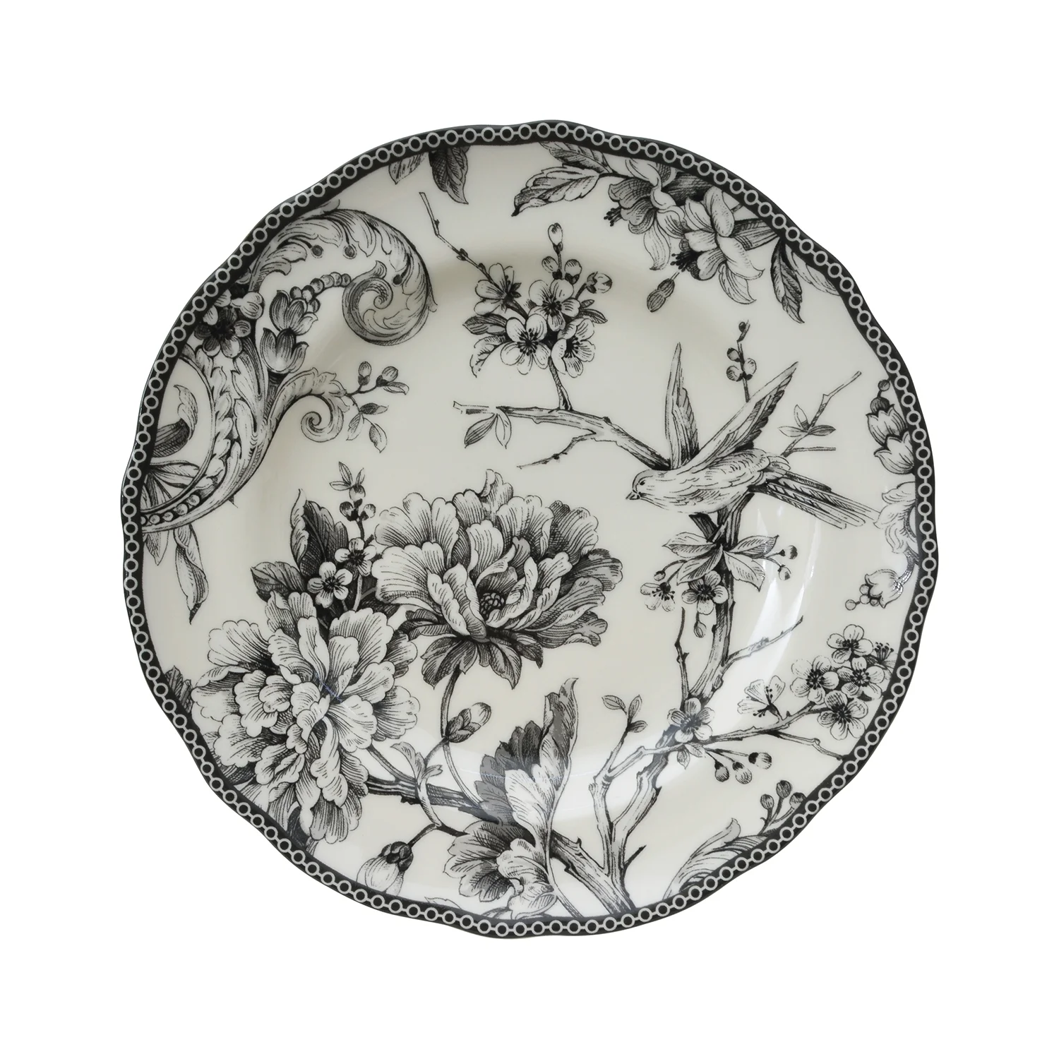 222 Fifth Adelaide Round 16-Piece Porcelain Dinnerware Set, Black Toile
