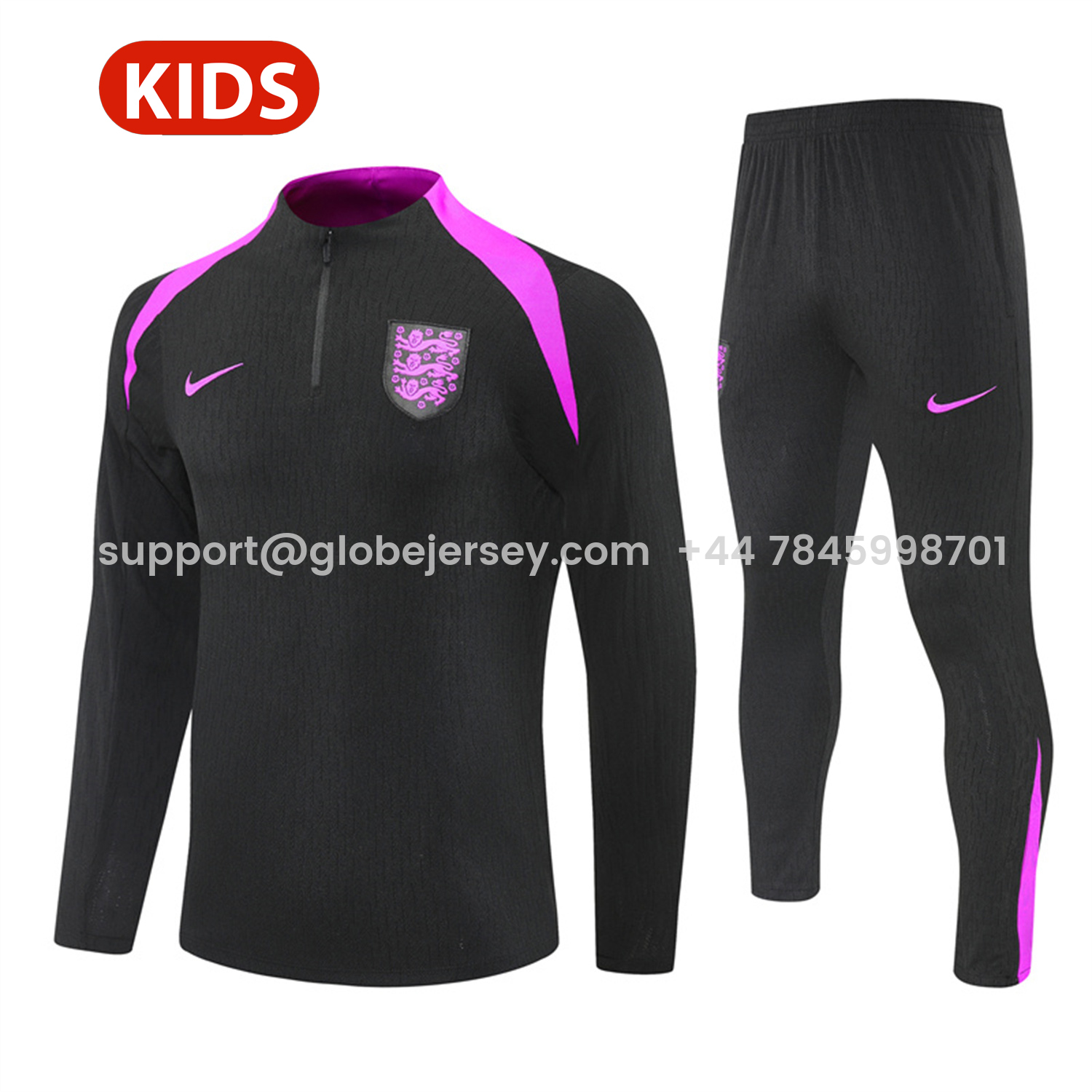 England 25-26 Kids Long Sleeve Training Set - Player Version - Black Top and Pants