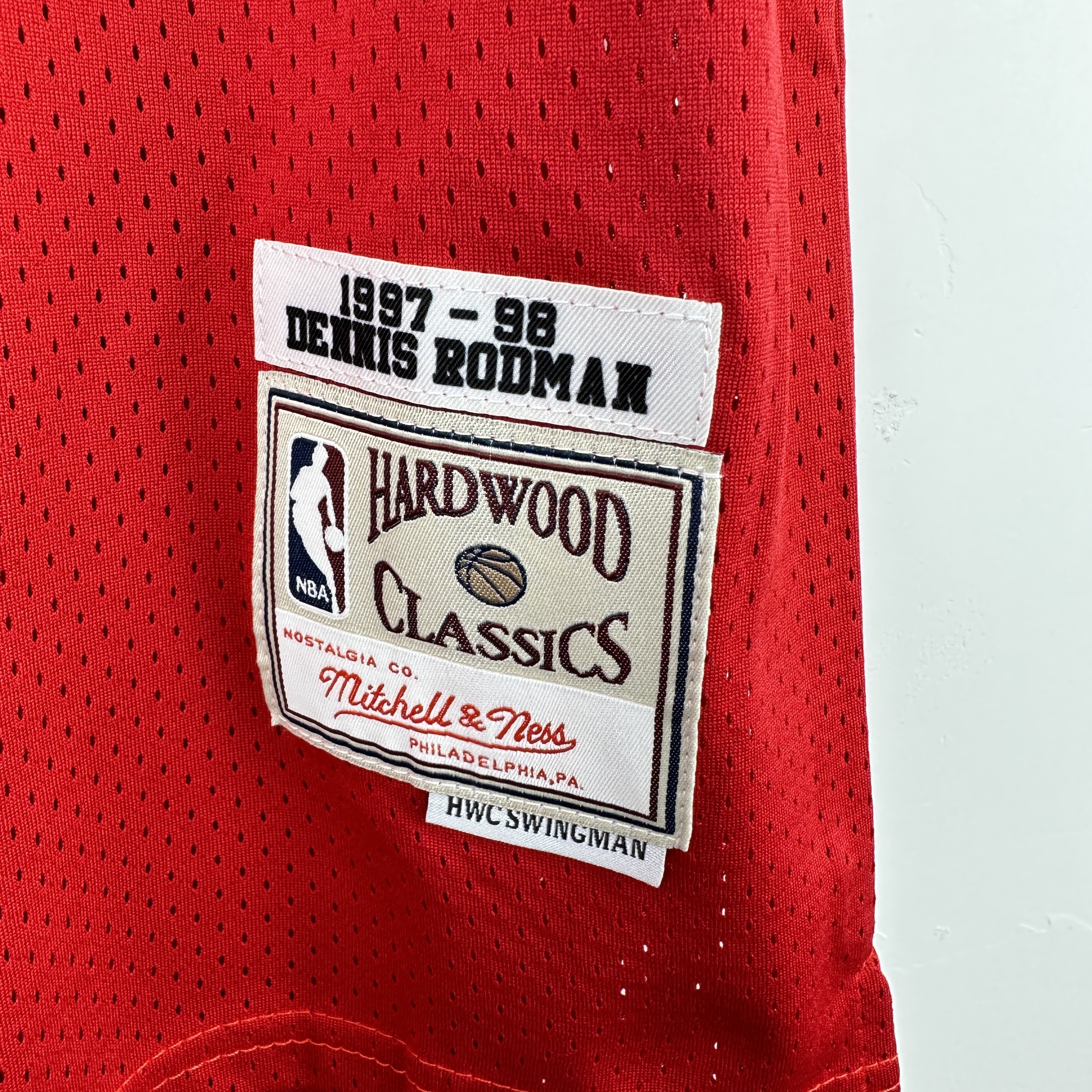 Embroidered MN retro jersey, Bulls 97/98 season, red, No. 91, Rodman