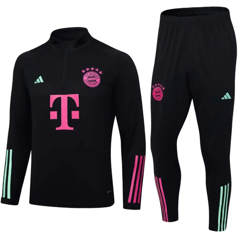 2023/2024 Bayern Munich Half-Pull Training Suit Black Football Shirt 1:1 Thai Quality Set
