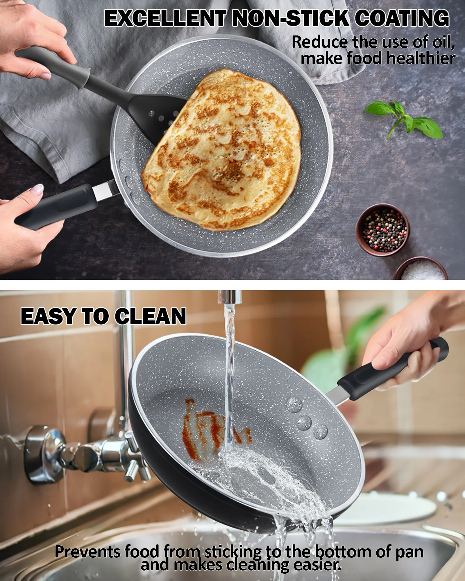 Cook N Home 8-Piece Nonstick Cookware Set, Heavy Gauge Pots and Pans Set, Kitchen Induction Cooking Pots with Silicone Handles, Mable