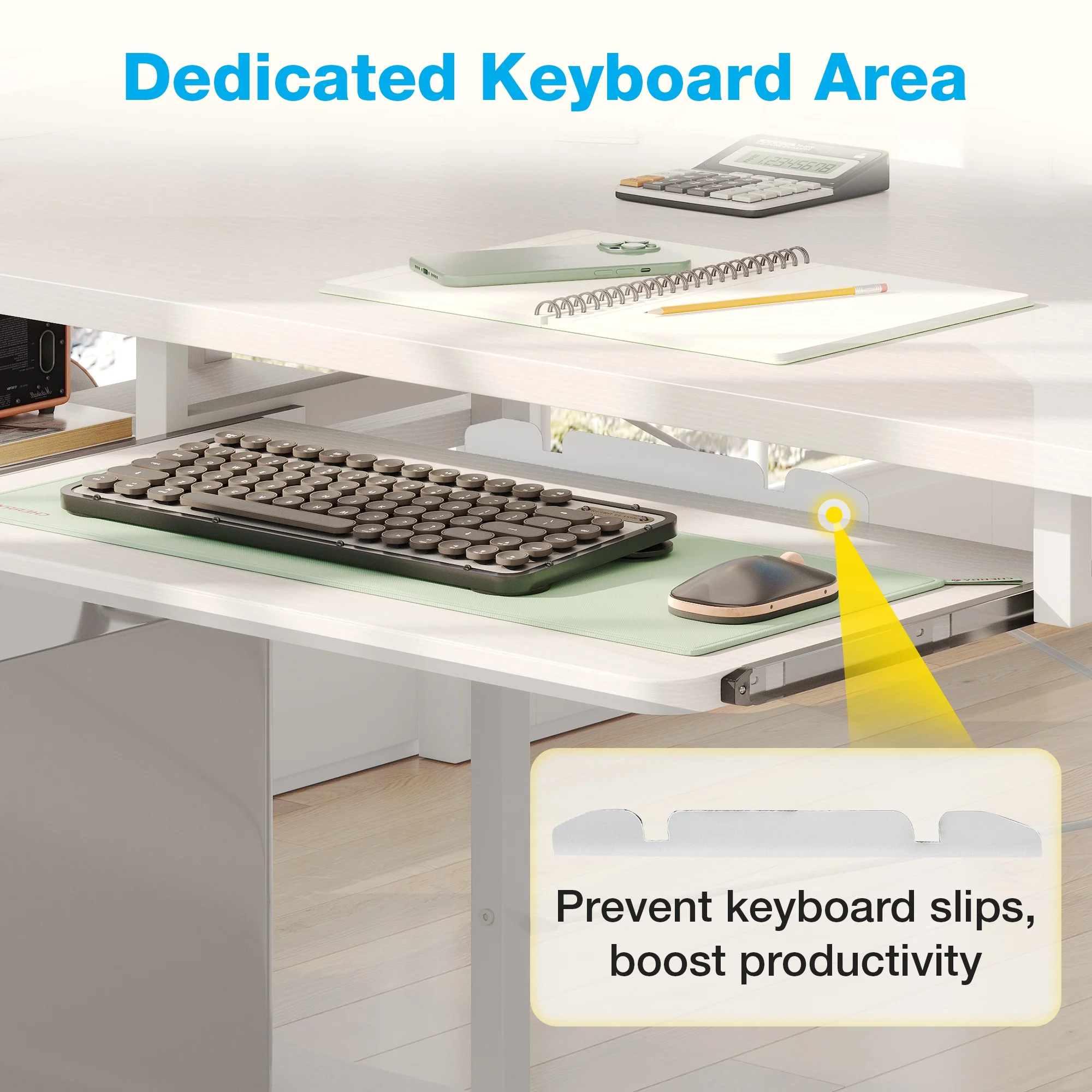 55 inch Office Desk with Power Outlet and Adjustable Monitor Stand, Computer Desk with Fabric Drawer and Keyboard Tray, Gaming Desk with LED Light & PC Stand, Vintage
