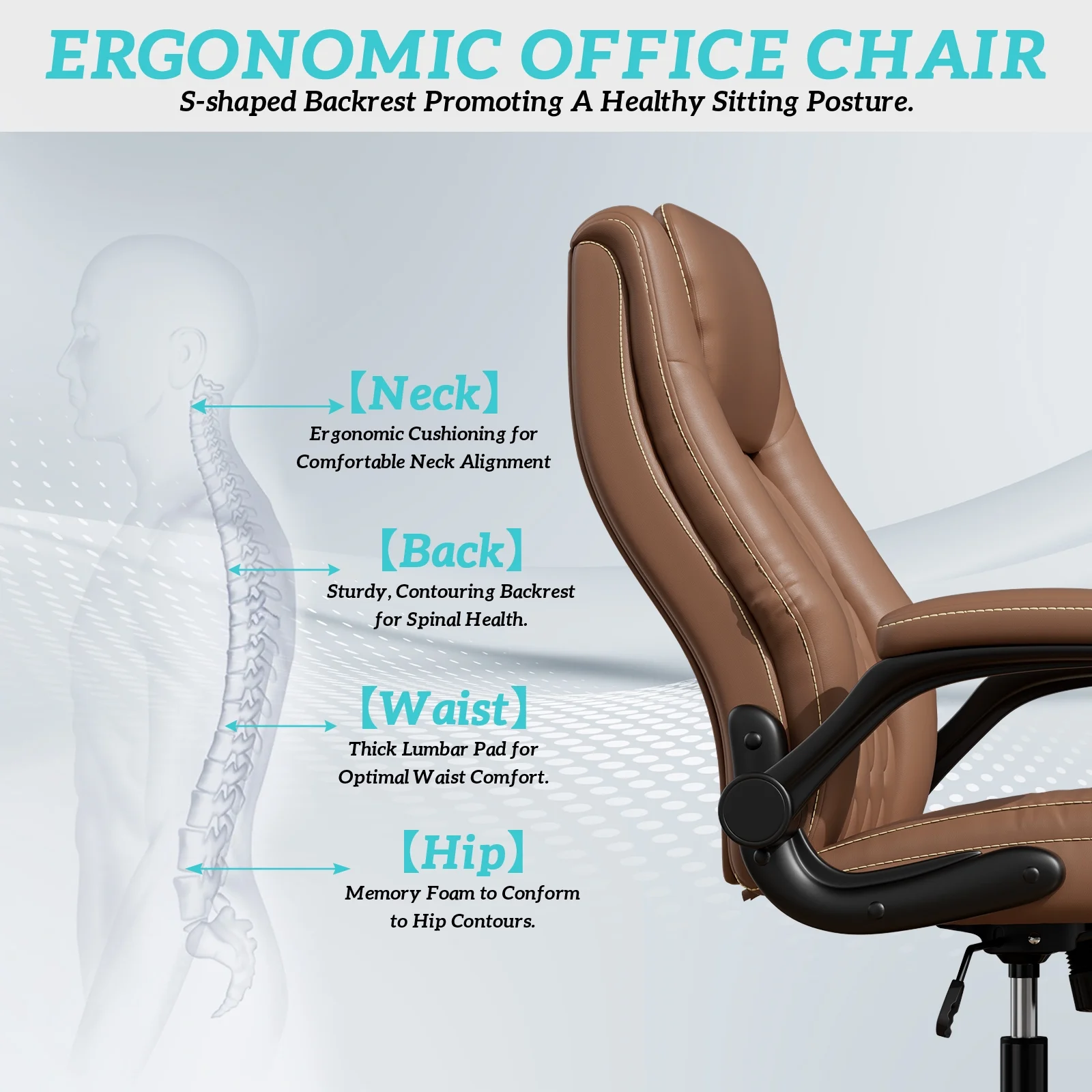 Solfway Big and Tall Office Chair 400LBS, High Back Black Leather Executive Office Chair, Computer Desk Chair with Adjustable Flip-up Arms, Wheels and Lumbar Support