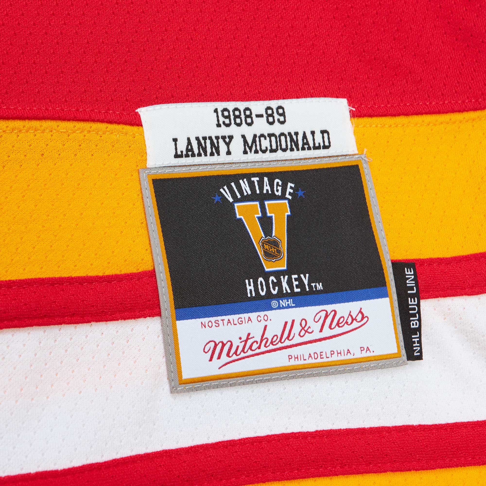 Lanny McDonald Calgary Flames Mitchell & Ness Captain Patch 1988/89 Blue Line  Jersey – Red