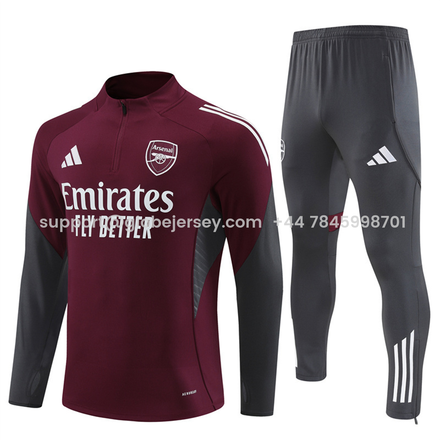 Arsenal 25-26 Long Sleeve Training Set - Wine Red Top & Grey Pants