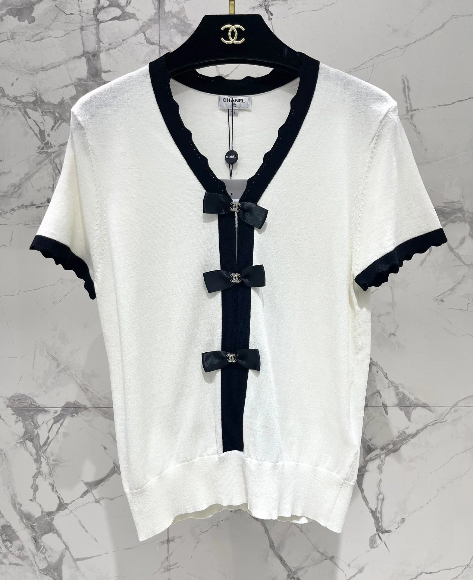 Bow colorblock V-neck knitted cardigan