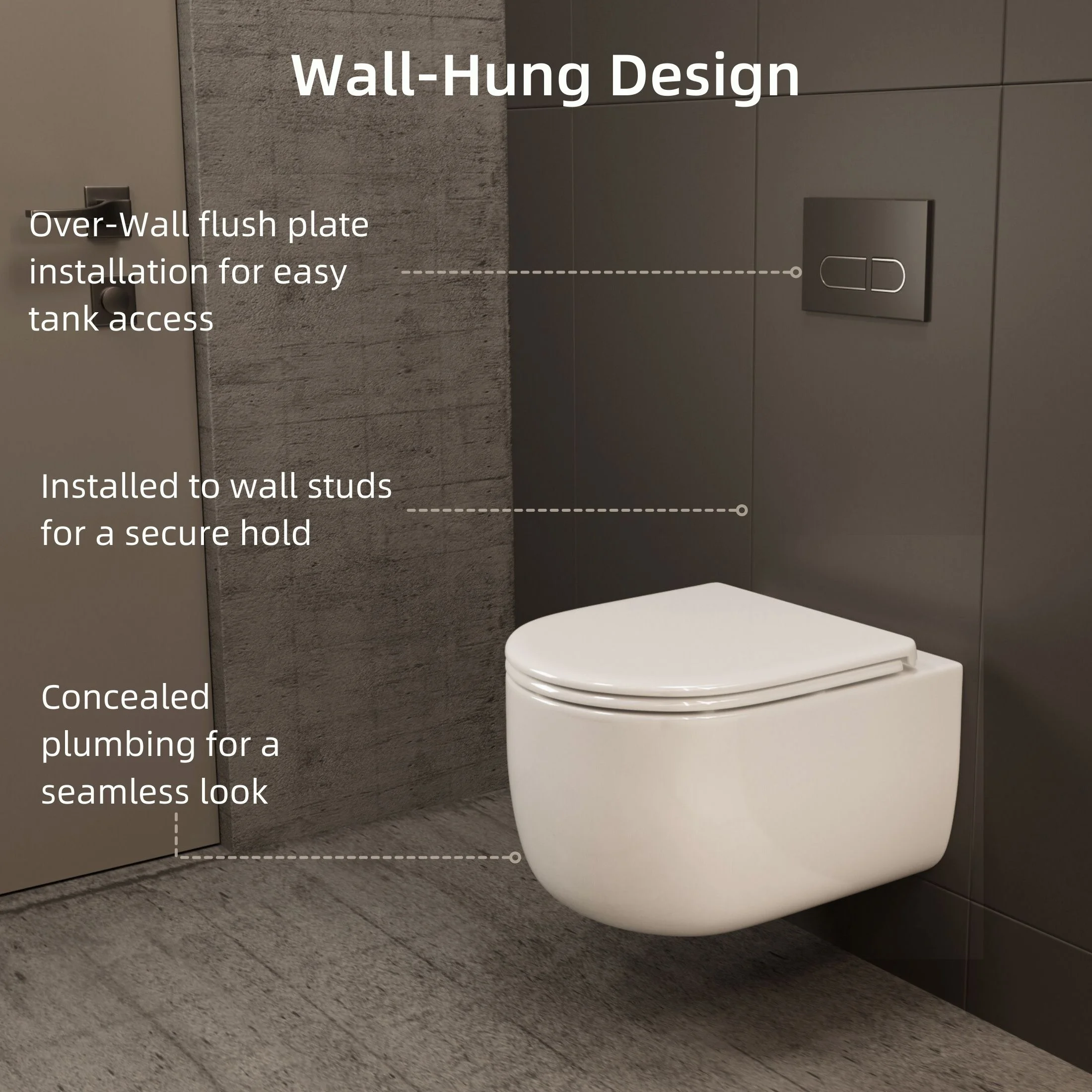 Los Flexi Compact Wall-Mount Toilet Set - Round Bowl, In-Wall Tank, Tornado Flush, Actuator Plate Included