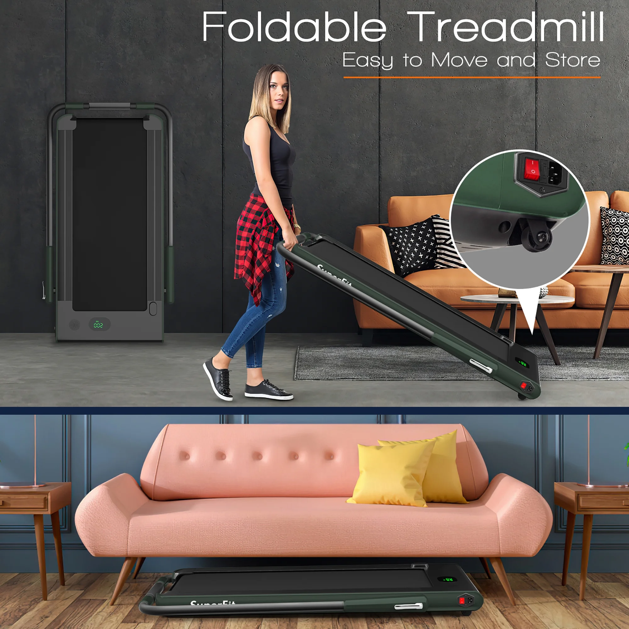 SuperFit Up To 7.5MPH 2.25HP 2-in-1 Folding Under Desk Treadmill W/Speaker Controller APP, Single Display Screen Silver
