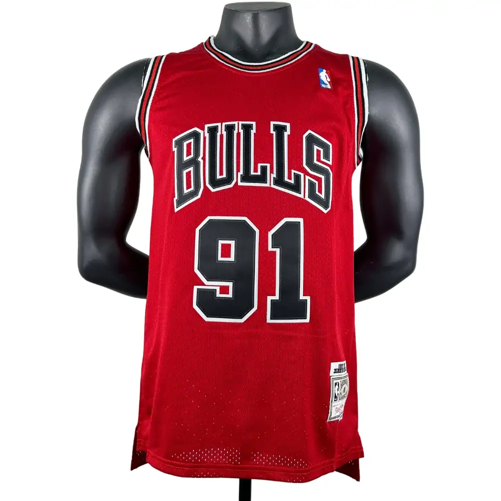 Embroidered MN retro jersey, Bulls 97/98 season, red, No. 91, Rodman