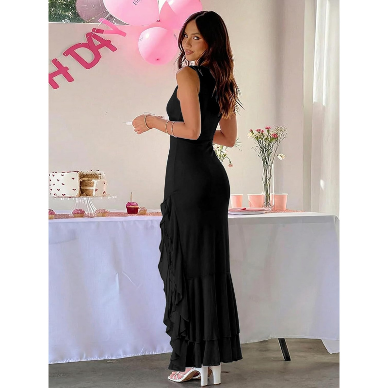 Women's Elegant Bodycon Ruched Maxi Cocktail