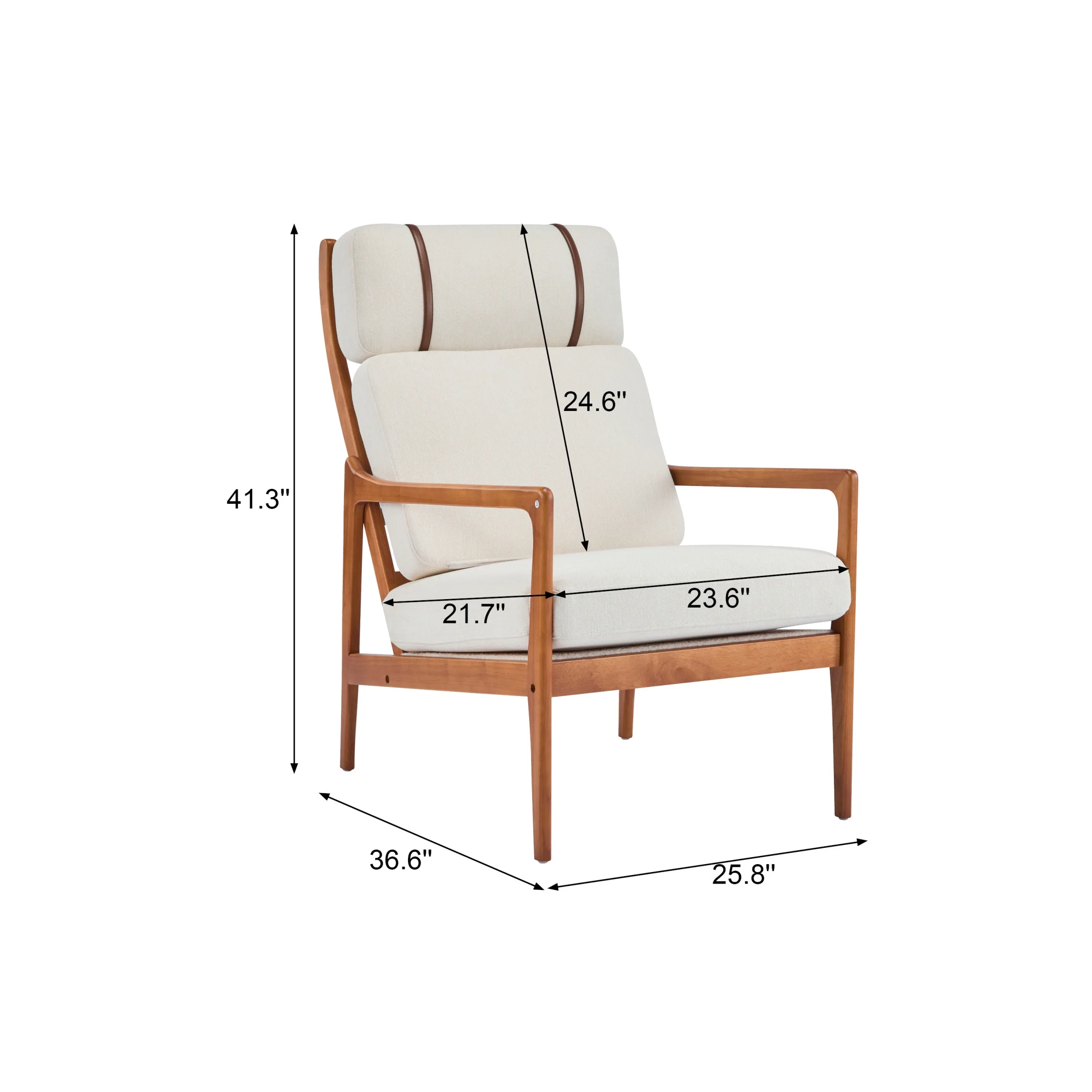 Christopher Knight Home Mid-Century Modern Accent Chair, Solid Wood Frame with High Back, Beige Cushions