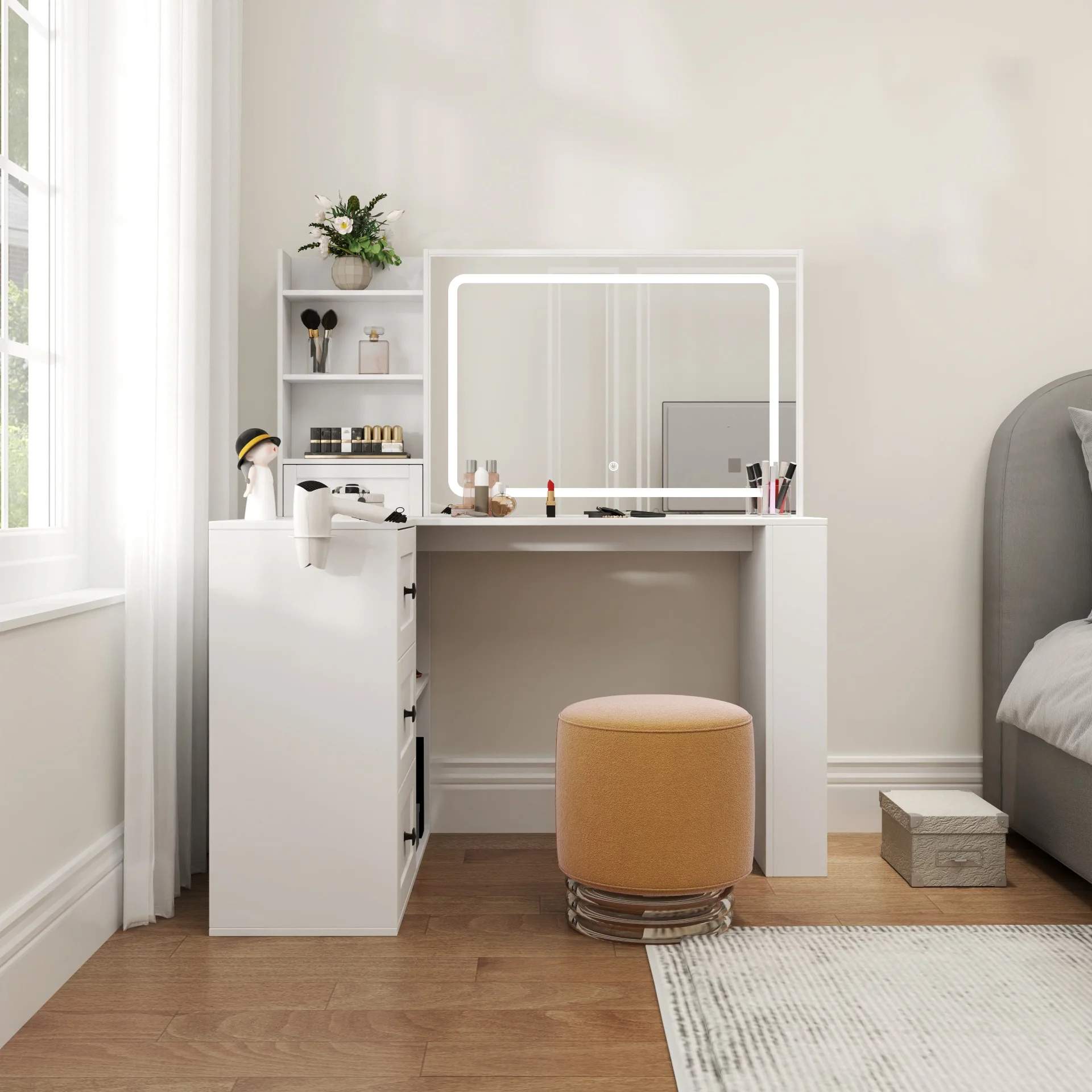 Makeup Vanity Desk With Mirror And Lights, Charging Station, Make Up Vanity With Storage And 3 Large Drawers, 3 Color Modes Available For Bedroom Living Room