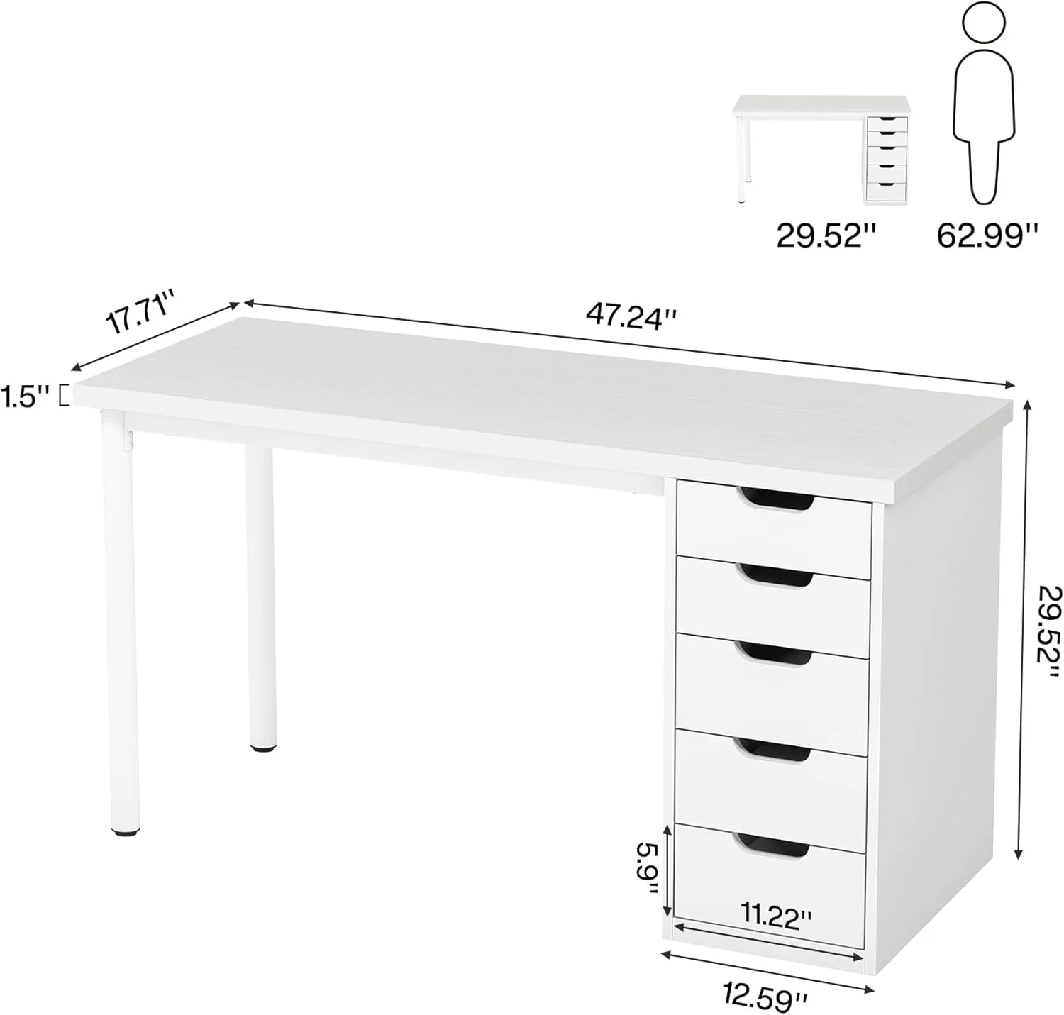 Tribesigns 47 inches Vanity Desk with 5 Drawers, Rustic Makeup Dressing Table with Storage, Modern Simple Computer Desk for Women, Girls (Brown)