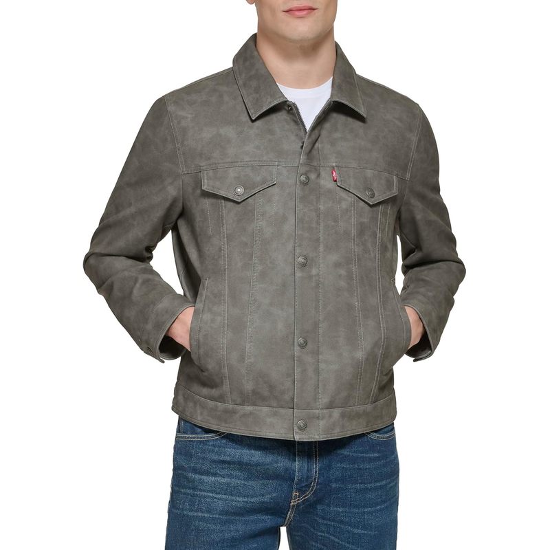 Men's Faux Leather Classic Trucker Jacket