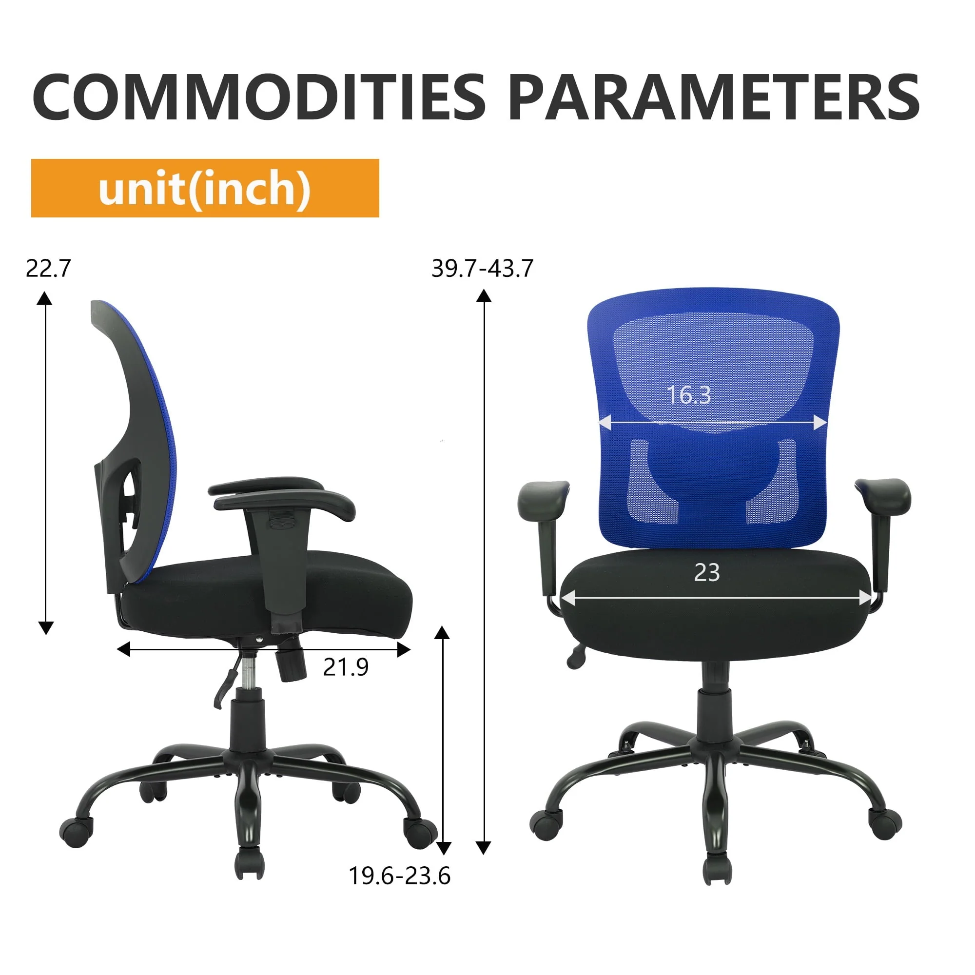 PayLessHere Ergonomic Desk Chair Office Chair Computer Chair 400lbs with Lumbar Support Wide Seat Adjust Arms Rolling Swivel High Back Task Executive Big and Tall Office Chair for Home Office，Blue