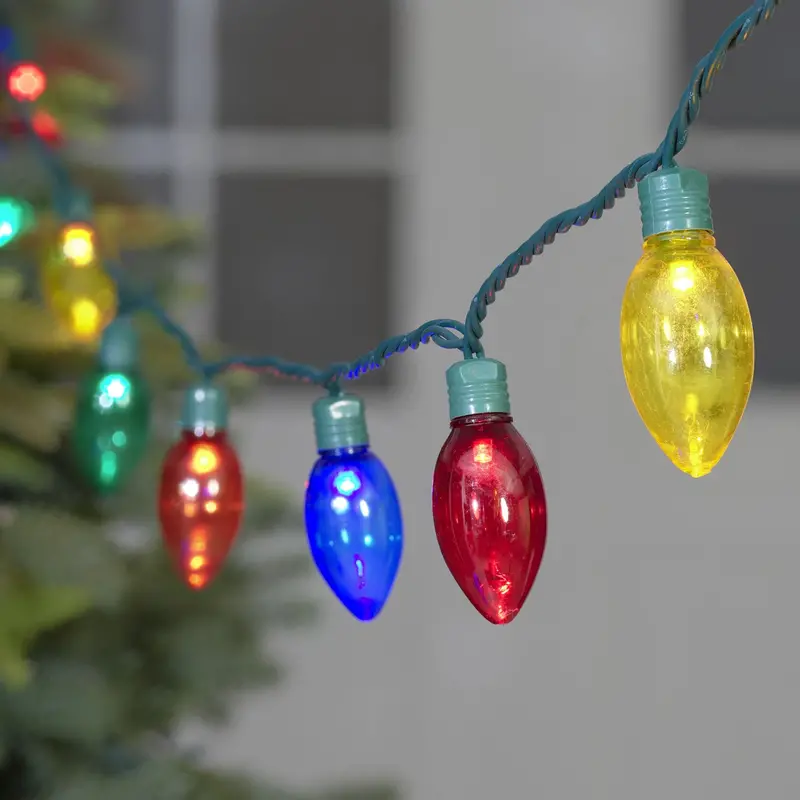 100-Count Multicolor C9 LED Christmas Lights. 58.1 ft Green Wire. Indoor/Outdoor. UL Certified. Holiday Time