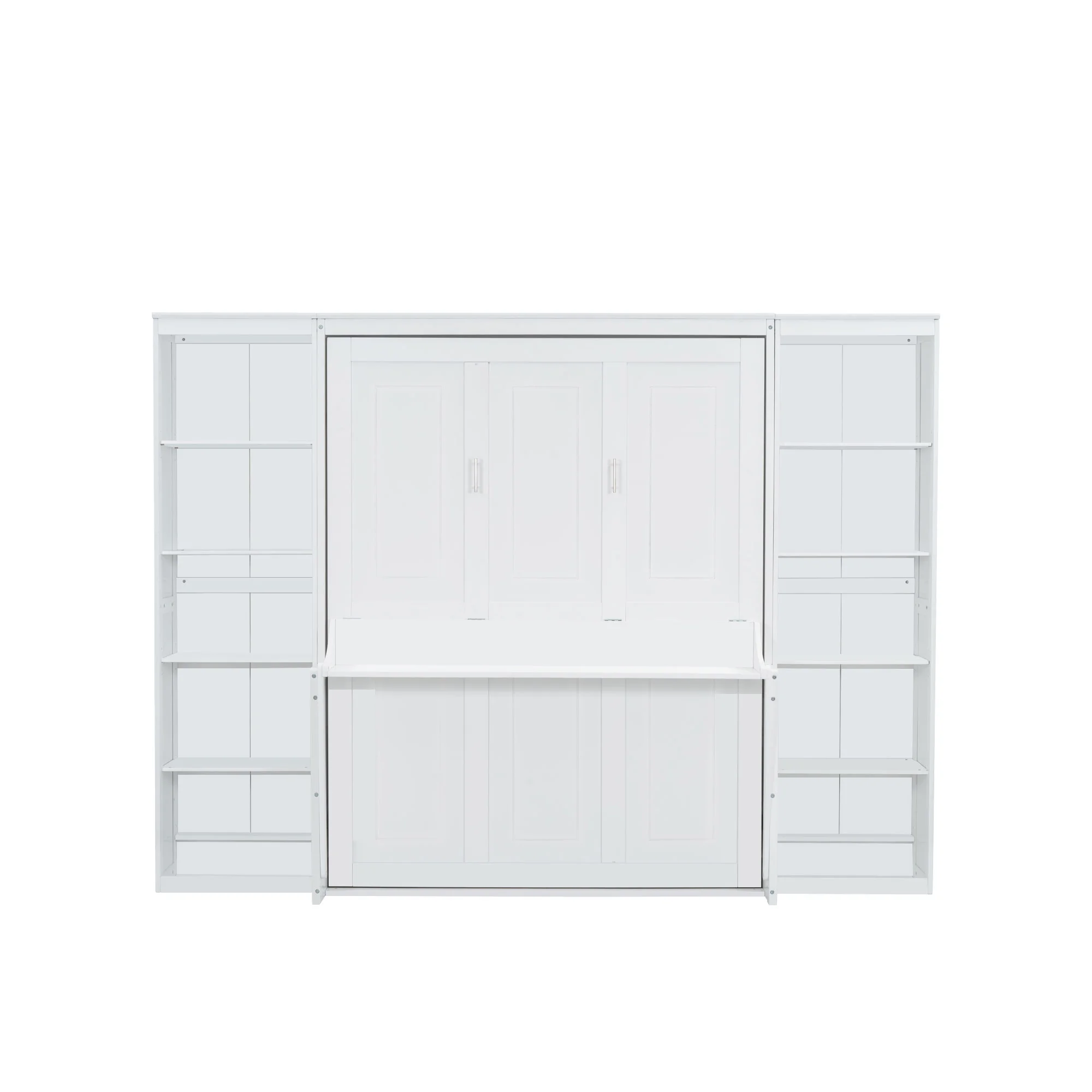 Queen Size Murphy Bed with Desk and Bookshelf(White)
