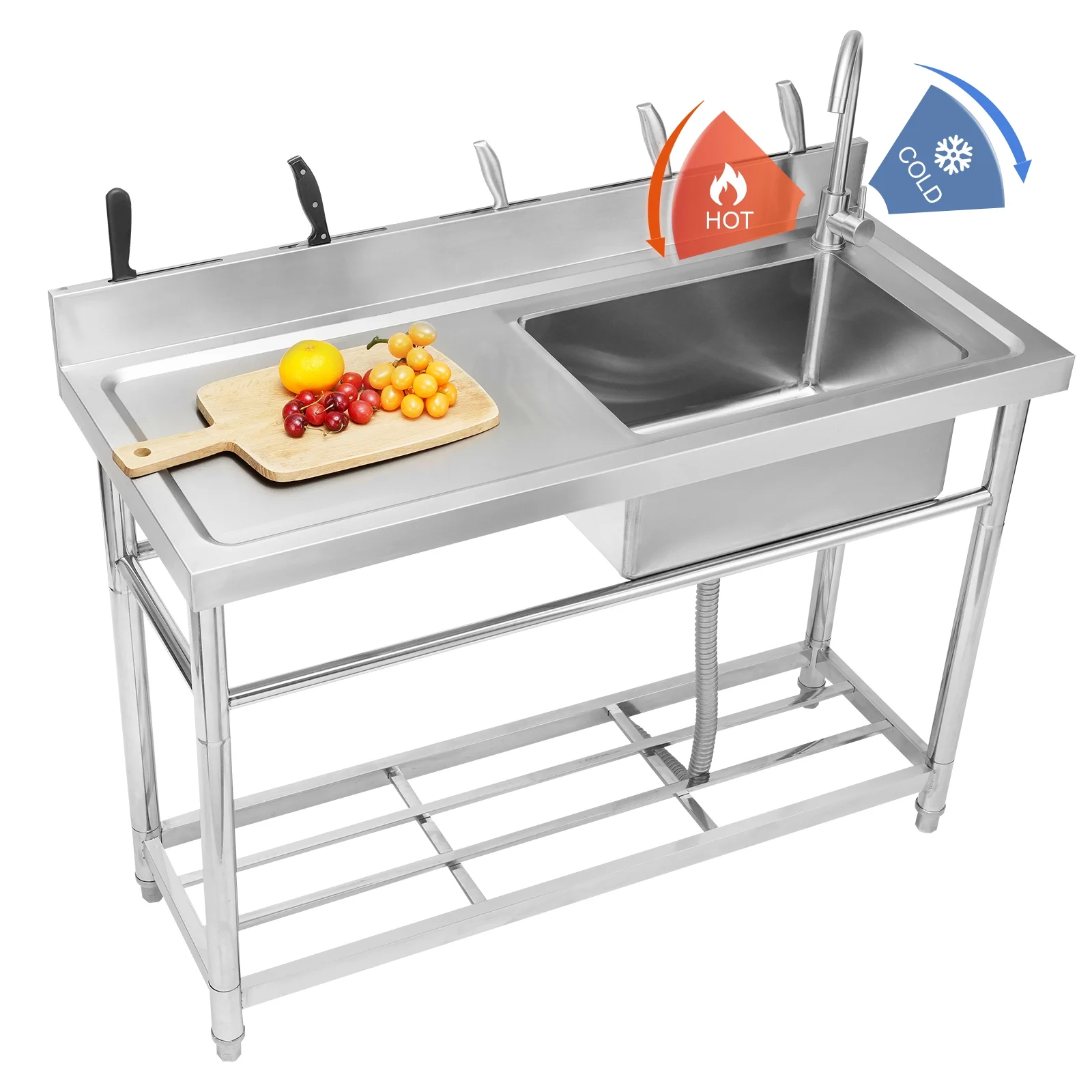KFFKFF Commercial Public Facilities And Preparation Of Single Bowls, Bring The Workbench 39.4 x 19.1 x 37.4 inch