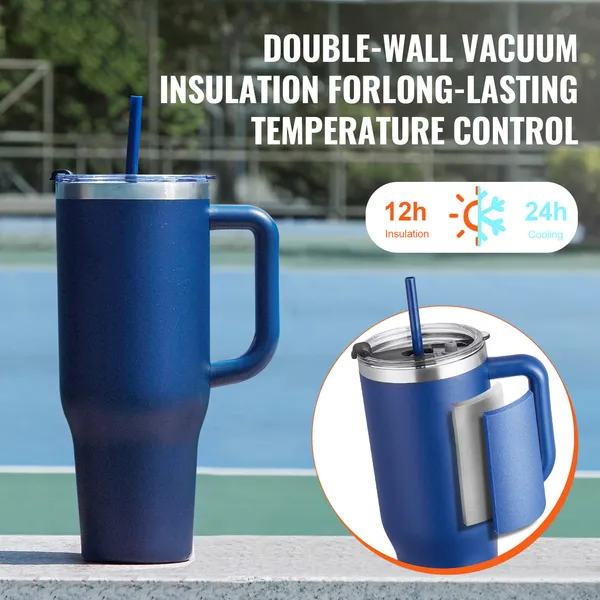 40 oz Insulated Water Bottle, Stainless Steel Sports Coffee Cup with Lid, Handheld Travel Coffee Mug Double Walled, Camping Hydration Flask Leakproof, for Indoor/Outdoor School, Work, Blue