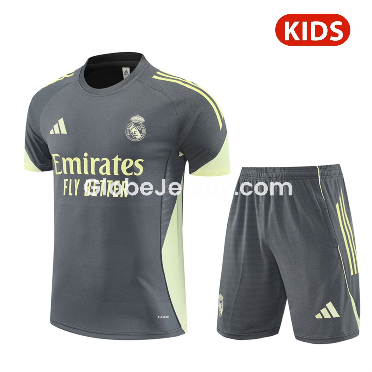 Real Madrid 25-26 Kids Short-Sleeve Training Set - Deep Grey Top and Shorts